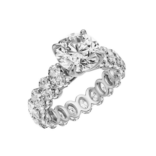 Light Gray Oval Halo Detail 18kt Engagement Ring, with a 2ct Round Lab Grown Diamond Solitaire, in a Tulip Setting