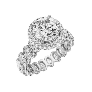 Light Gray Oval Halo Detail 18kt Engagement Ring, with a 2ct Round Lab Grown Diamond Solitaire, in a Double Halo Setting