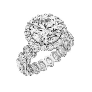 Light Gray Oval Halo Detail 18kt Engagement Ring, with a 3ct Round Lab Grown Diamond Solitaire, in a Diana Halo Setting