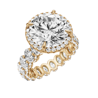 Light Gray Oval Halo Detail 18kt Engagement Ring, with a 5ct Round Lab Grown Diamond Solitaire, in a Shadow Halo Setting