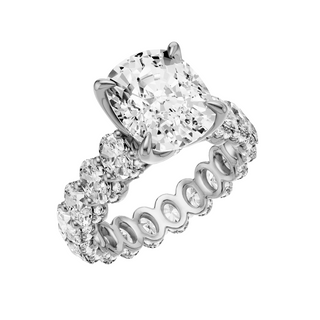 Light Gray Oval Halo Detail 14kt Engagement Ring, with a 4ct Elongated Cushion Lab Grown Diamond Solitaire, in a Tulip Setting