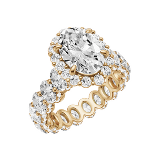 White Smoke Oval Halo Detail 14kt Engagement Ring, with a 6.52ct Oval Lab Grown Diamond Solitaire, in a Diana Halo Setting