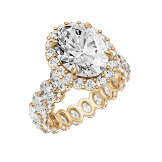 White Smoke Oval Halo Detail 14kt Engagement Ring, with a 7.58ct Oval Lab Grown Diamond Solitaire, in a Diana Halo Setting