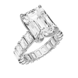 Light Gray Emerald Eternity 18kt Engagement Ring, with a 5ct Emerald Lab Grown Diamond Solitaire, in a Tulip Setting
