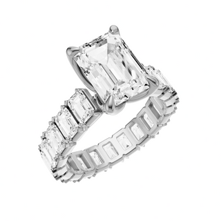 Light Gray Emerald Eternity PL Engagement Ring, with a 3ct Emerald Lab Grown Diamond Solitaire, in a Tulip Setting