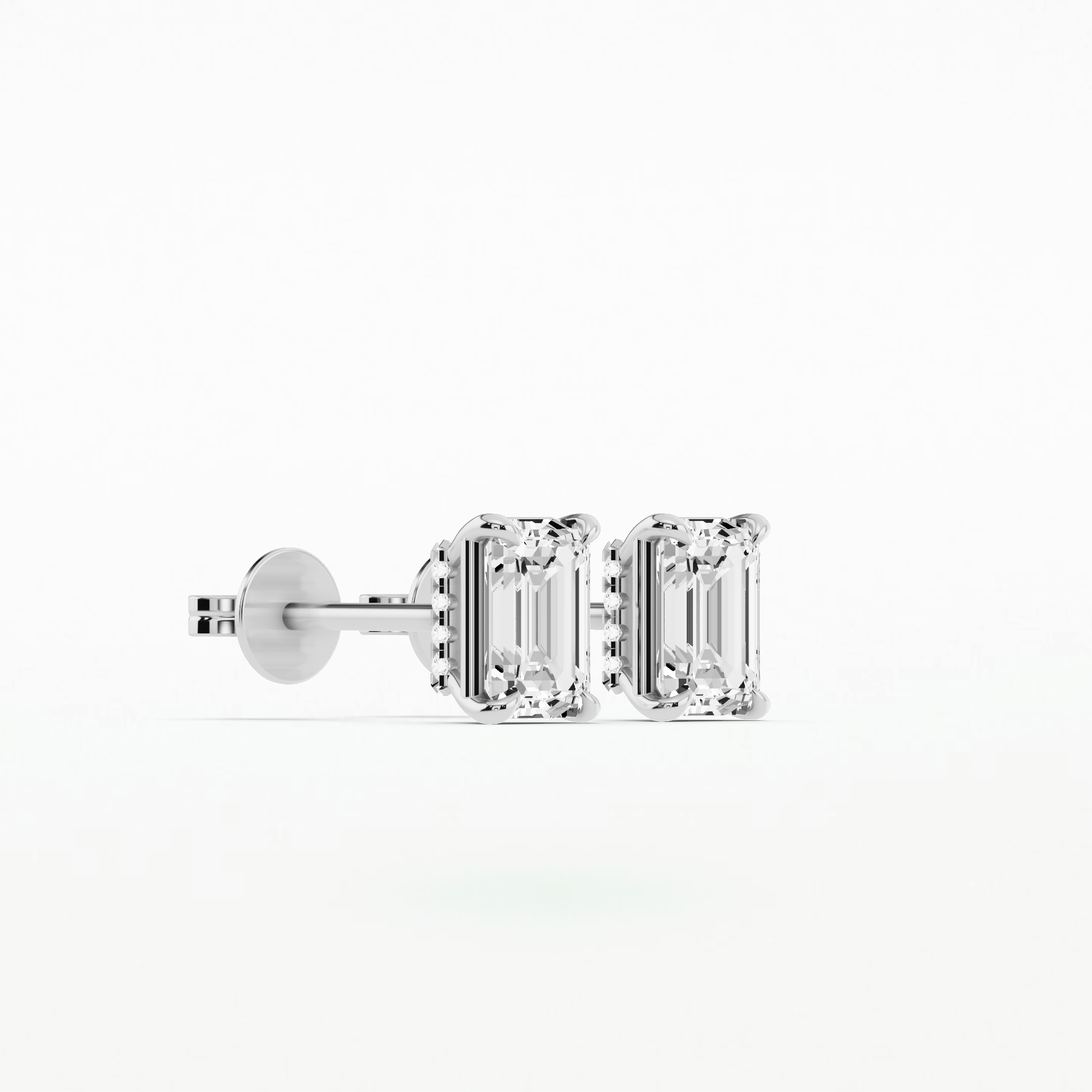 Hidden Halo Solitaire Studs - Emerald Cut