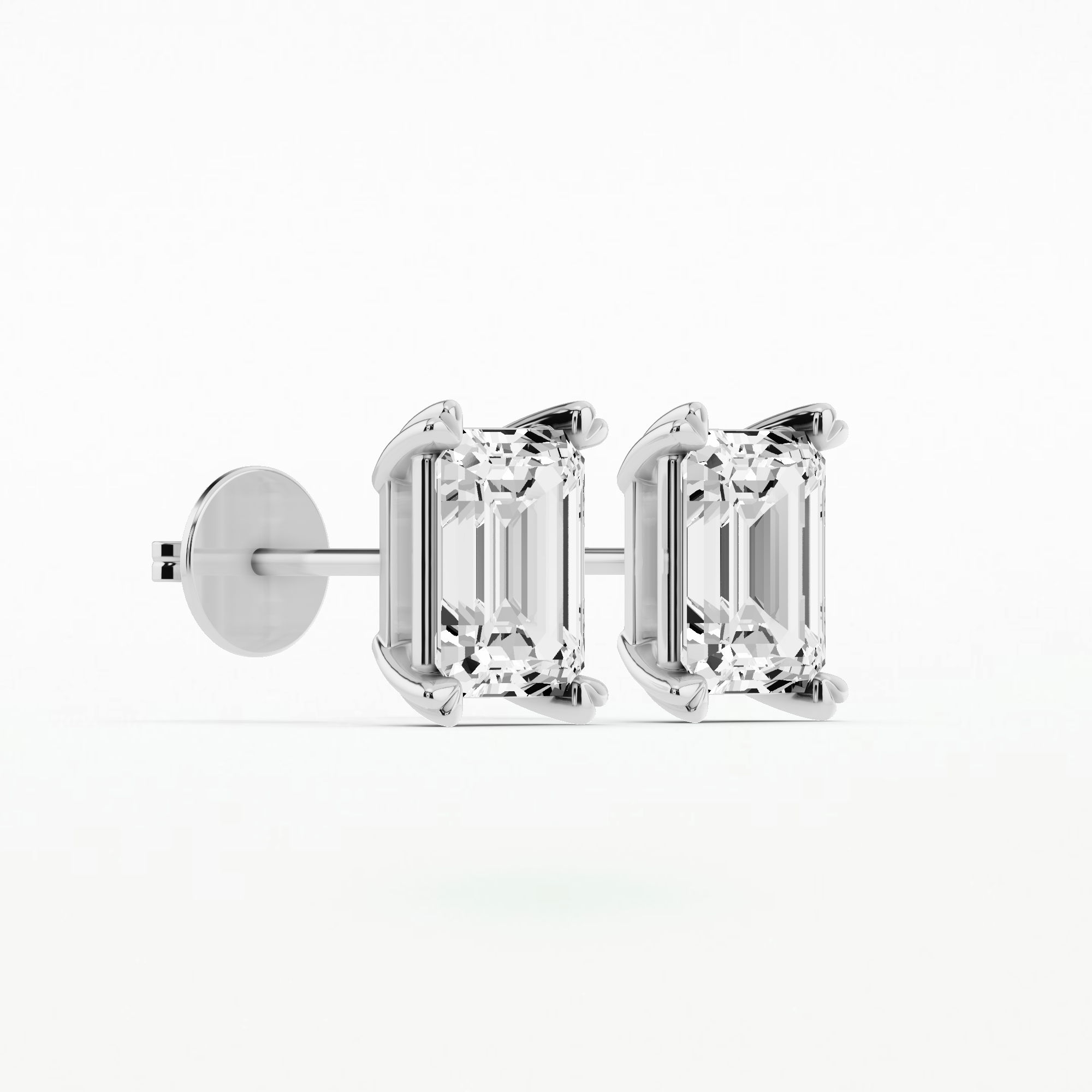 Orion Heart-Prong Diamond Stud Earrings-Emerald Cut