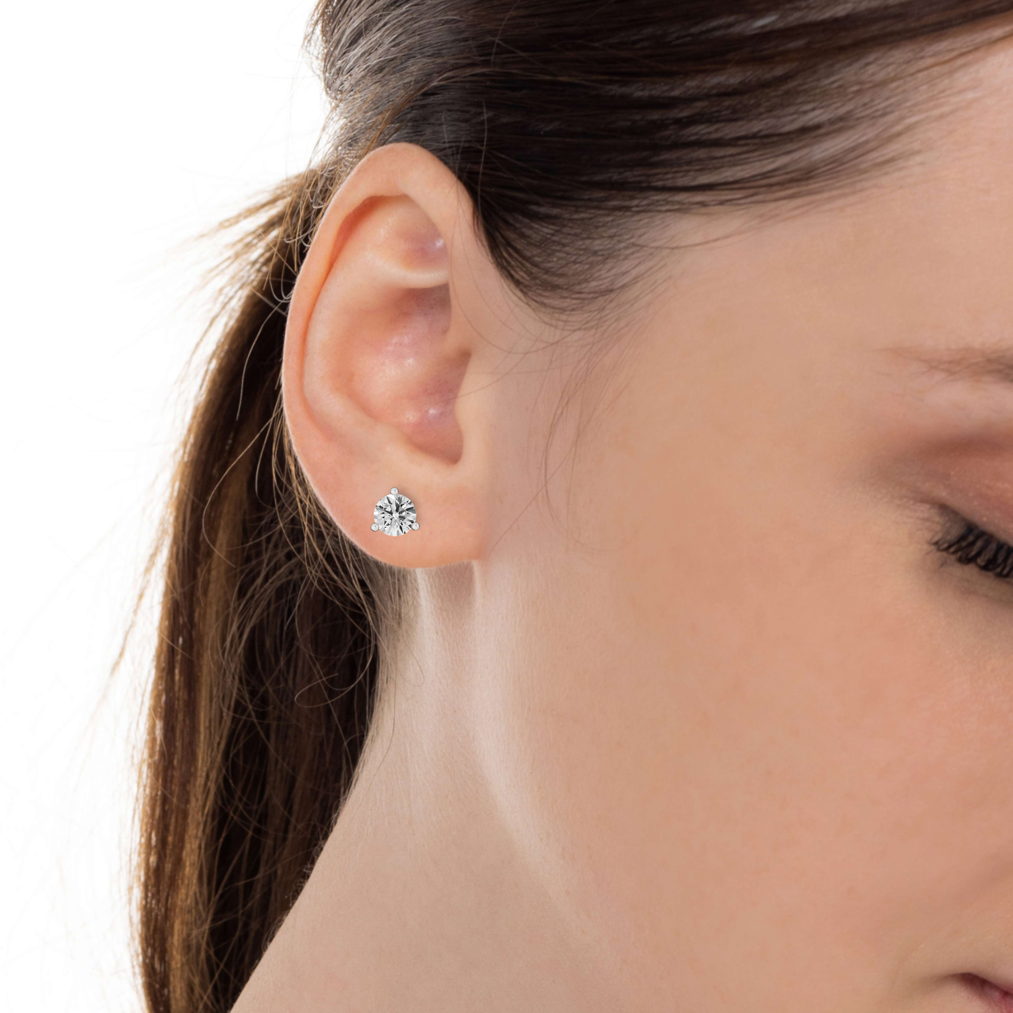 3 Prong Solitaire Stud Earrings - Round