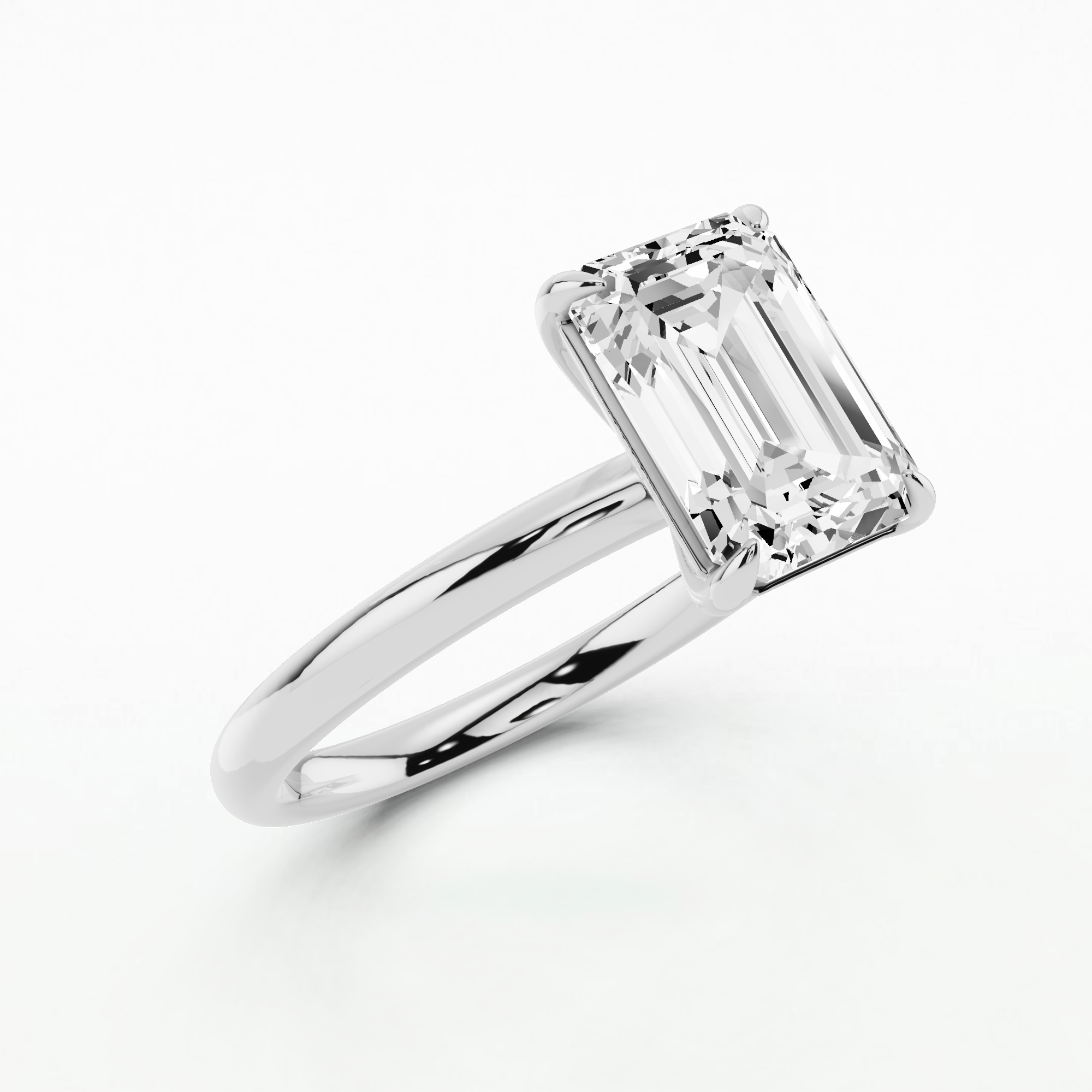 Plain Shank Solitaire Ring - Emerald Cut