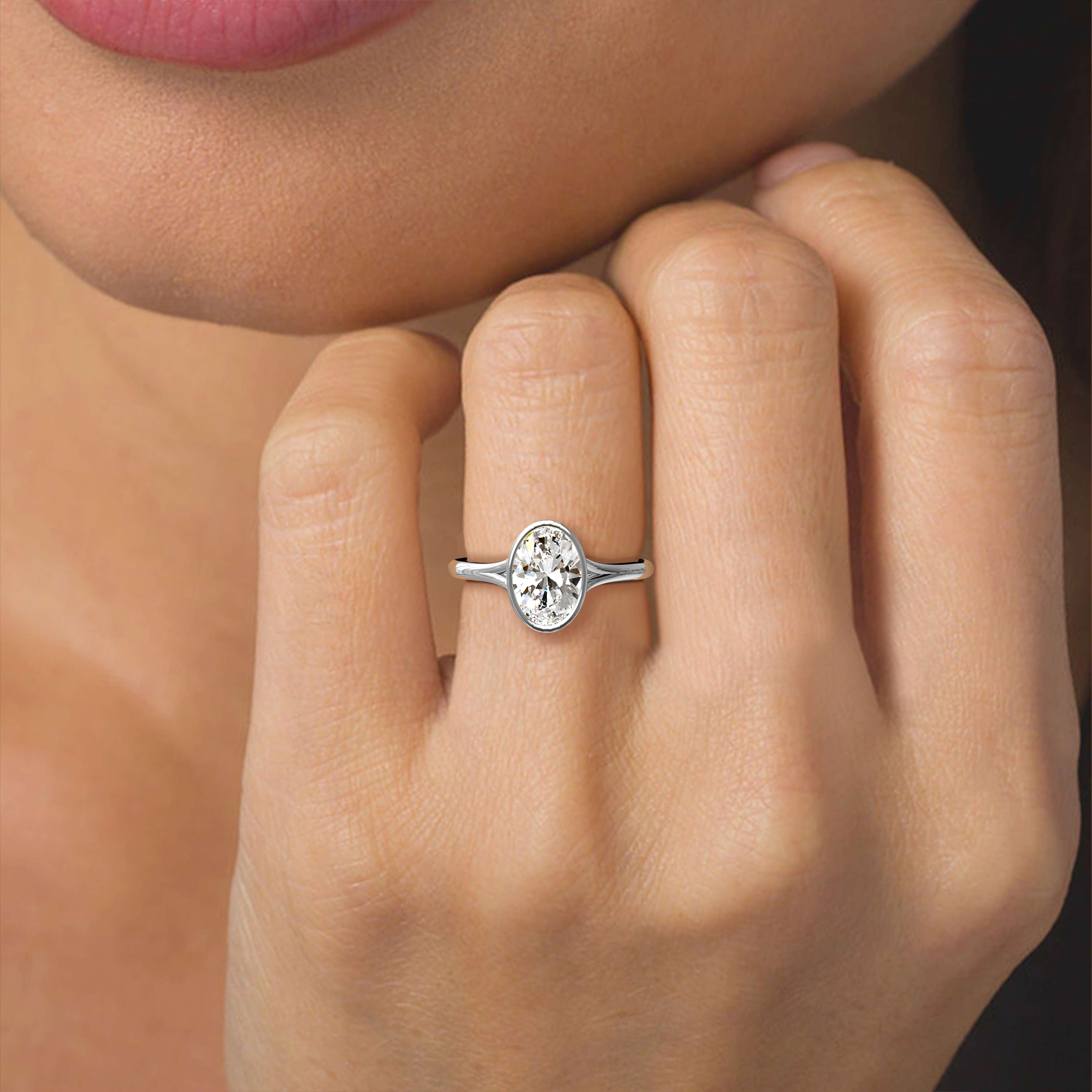 Celeste Bezel Set Solitaire Diamond Ring-Oval