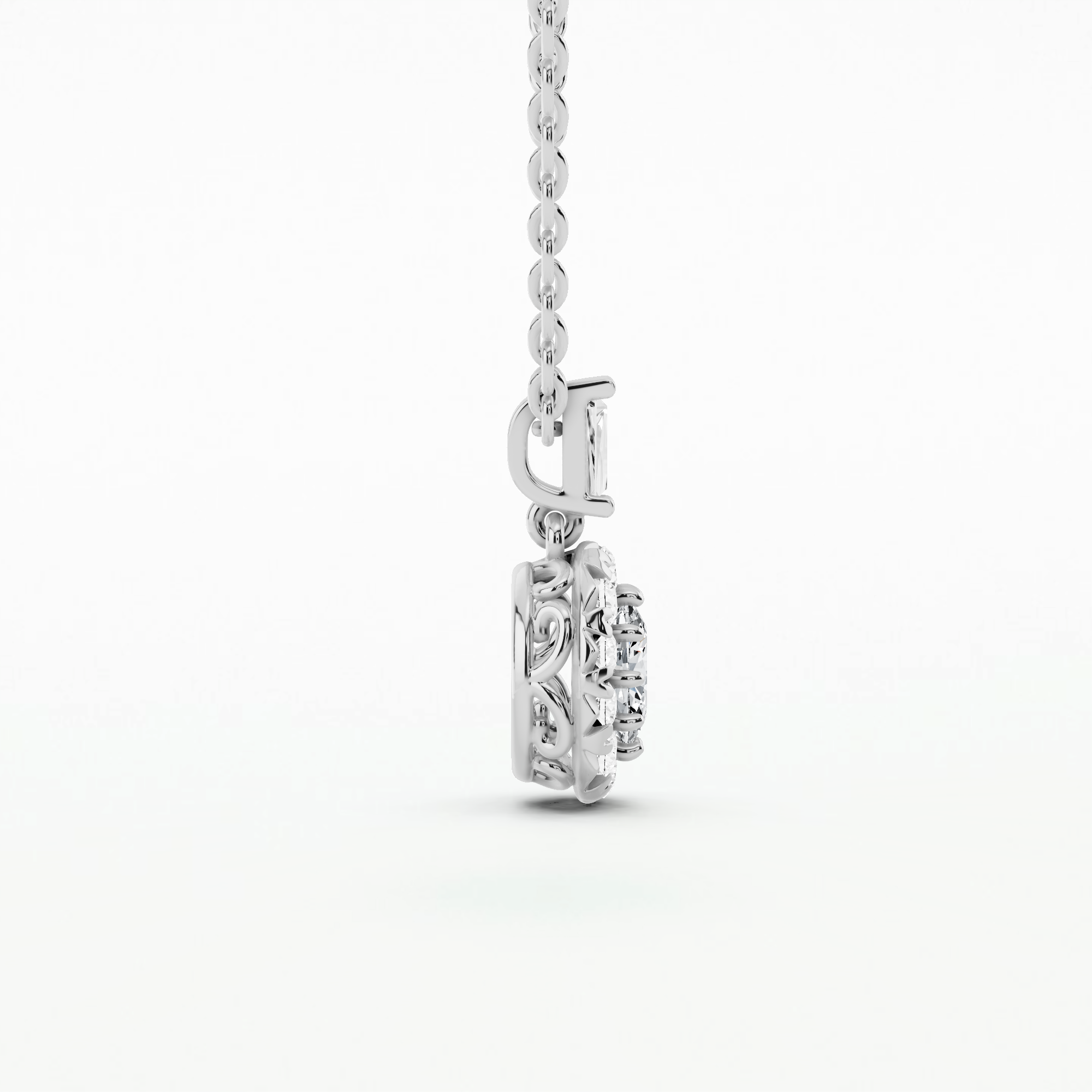 Lyra Halo Solitaire Diamond Pendant-Oval
