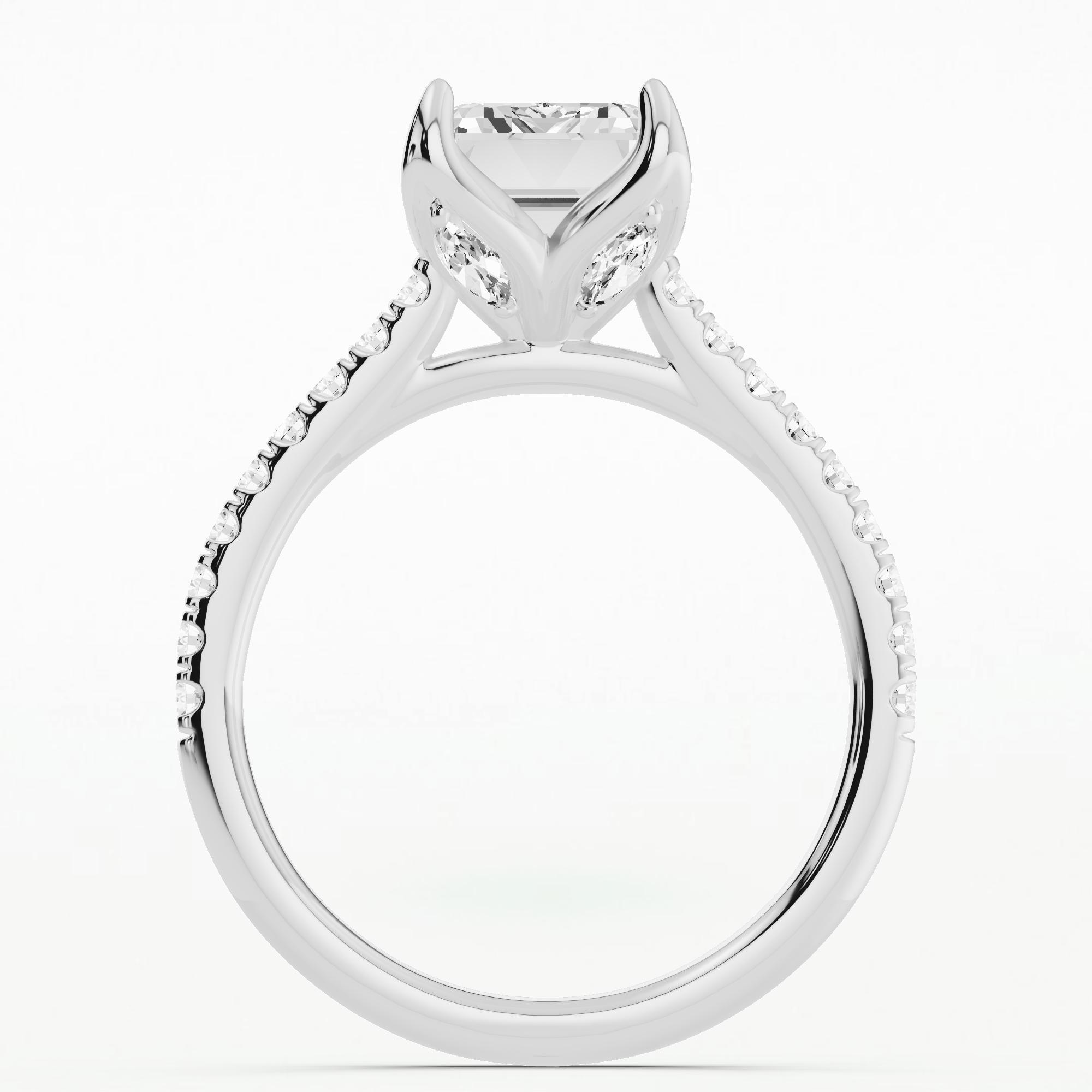 Hidden Studded Tulip Solitaire Ring-Emerald Cut