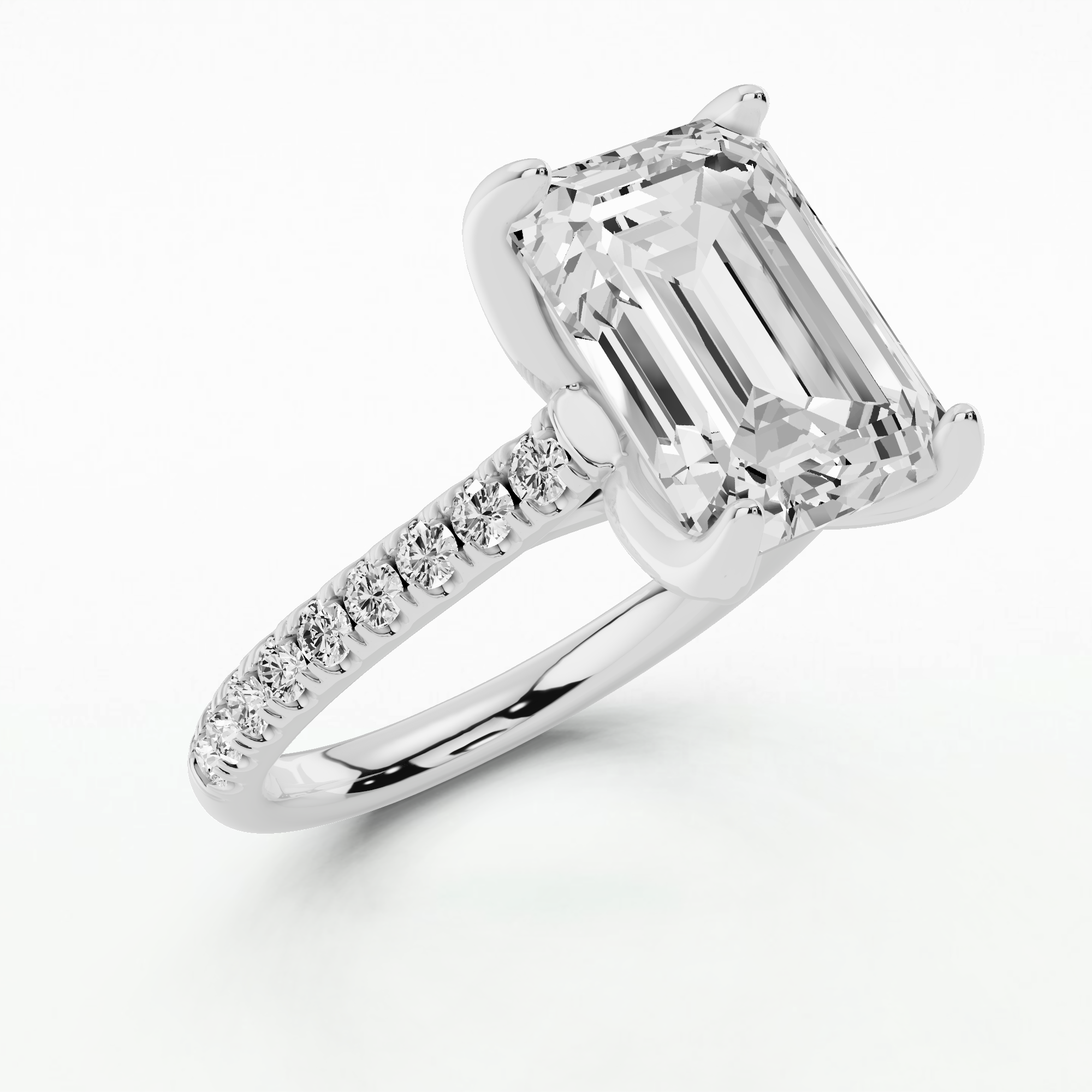 Hidden Studded Tulip Solitaire Ring-Emerald Cut