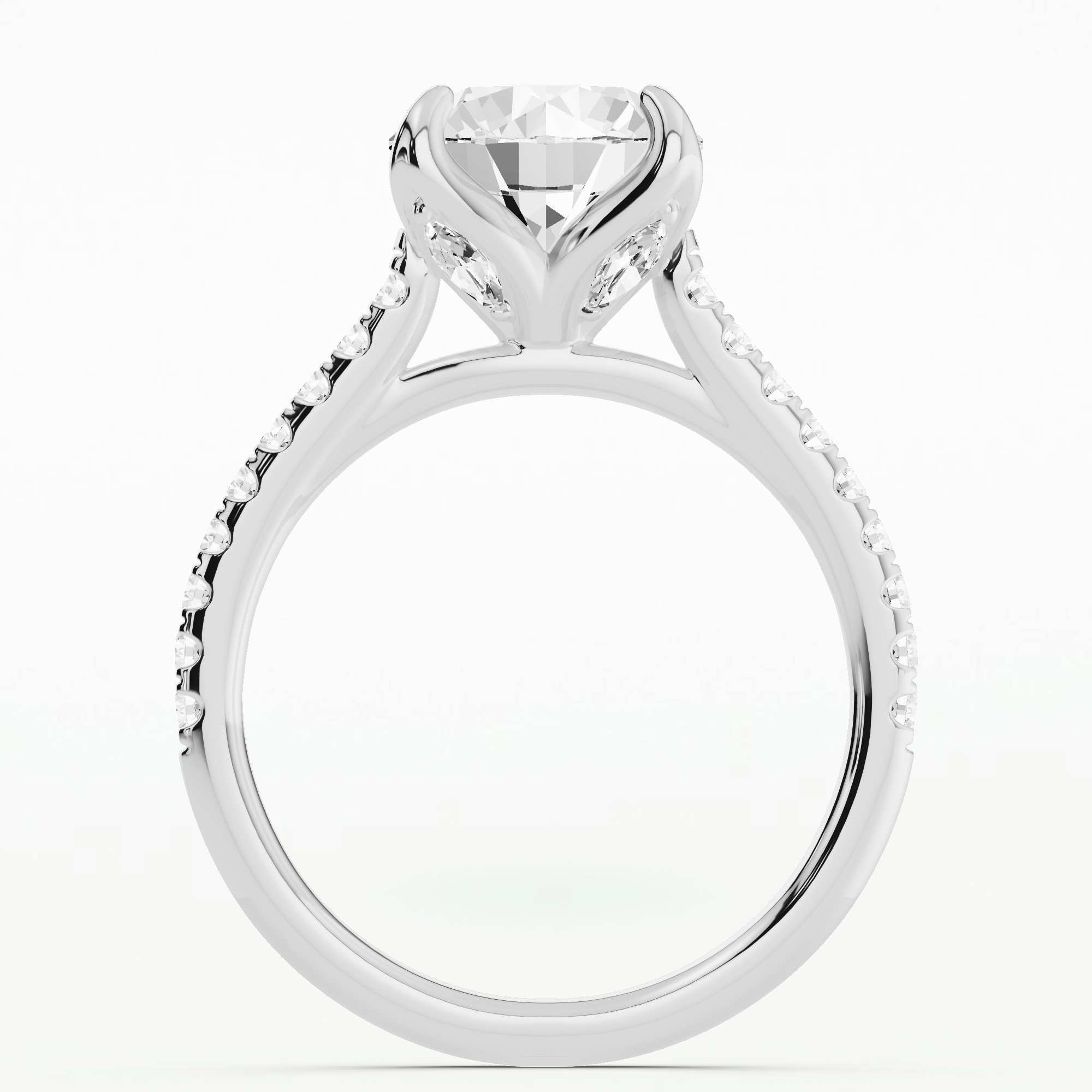 Hidden Studded Tulip Solitaire Ring-Round
