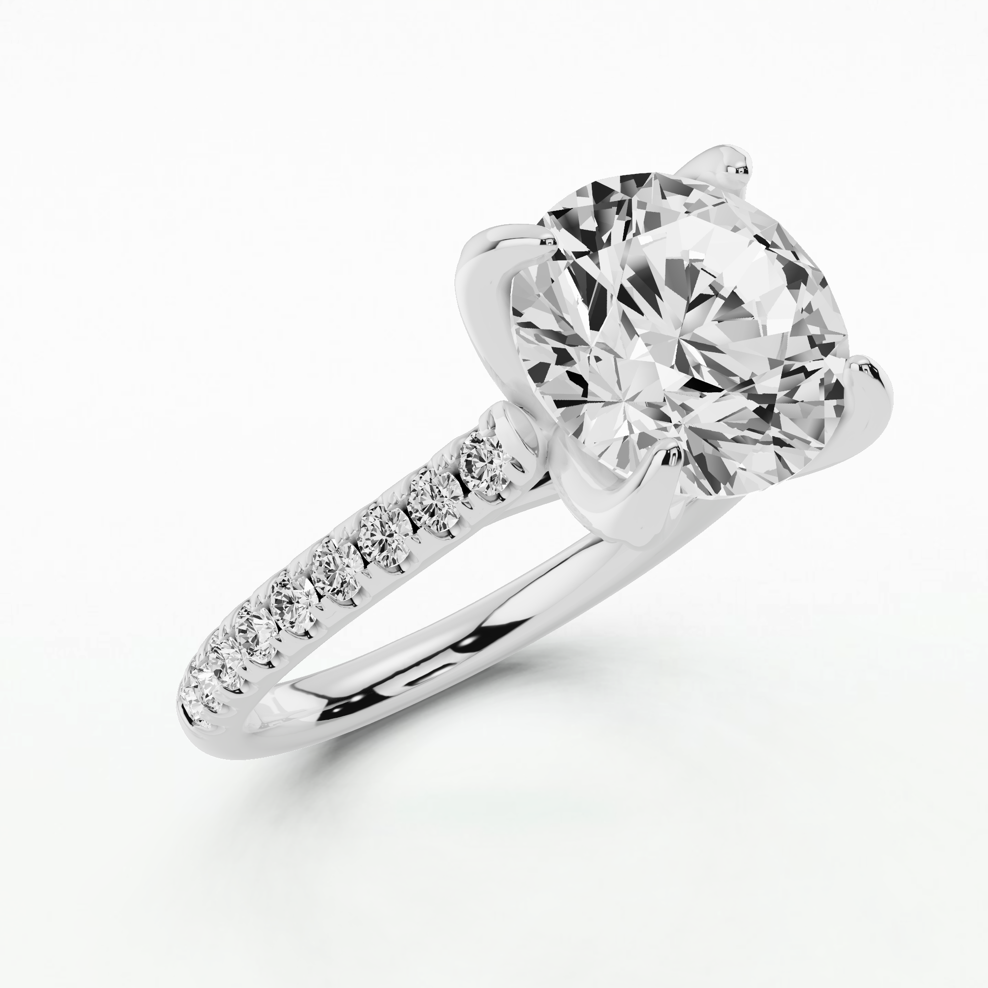 Hidden Studded Tulip Solitaire Ring-Round