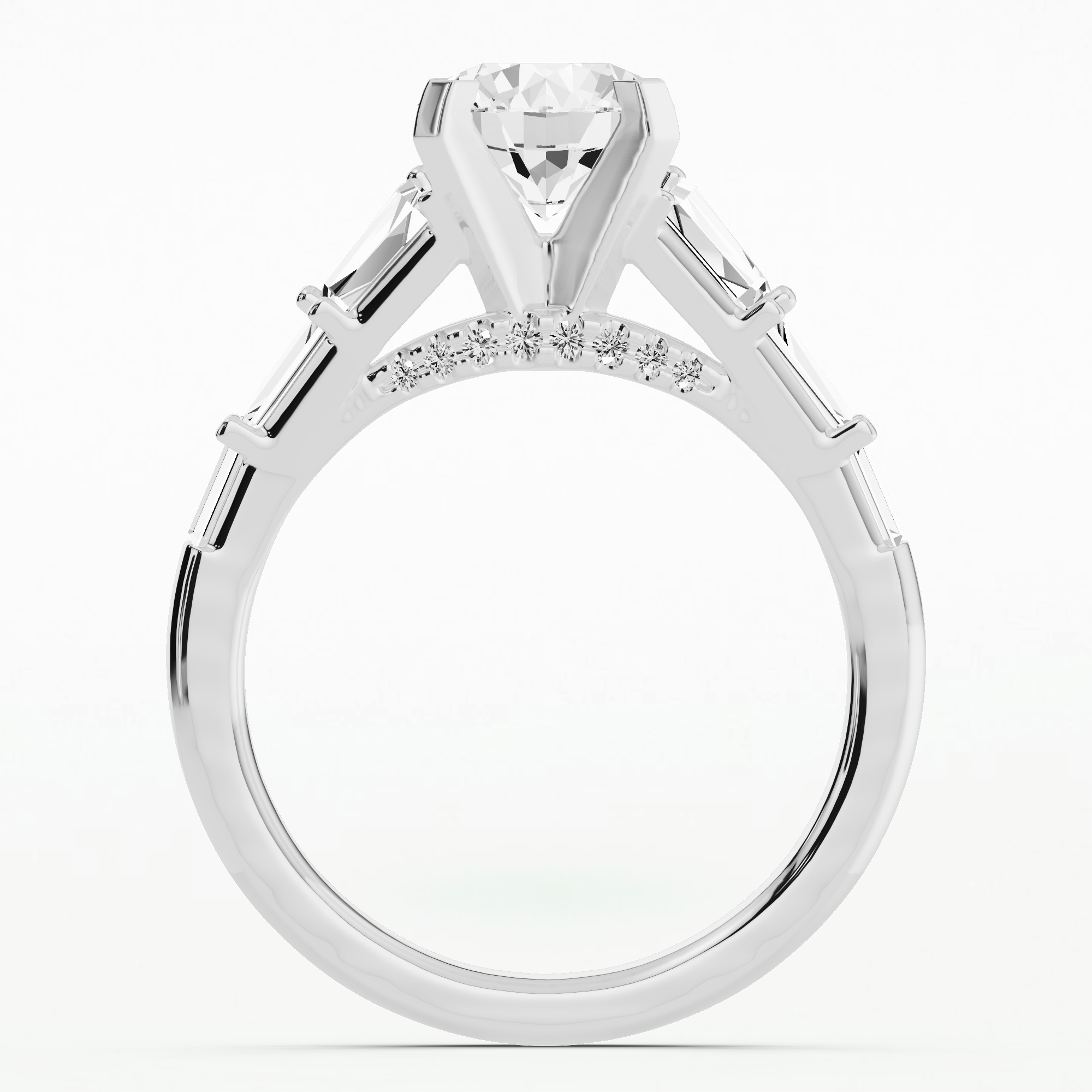 Baguette Shank Solitaire Ring-Round