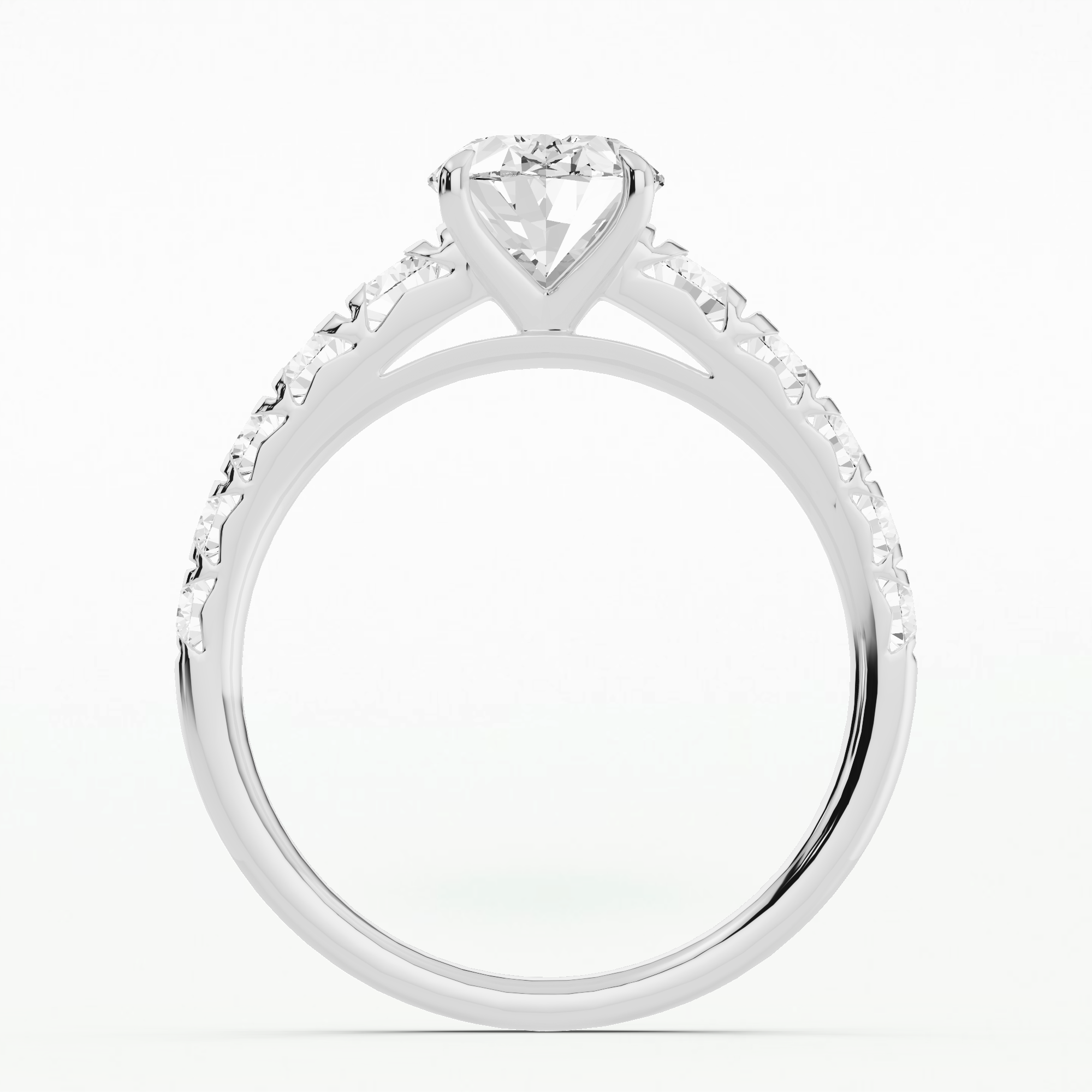 French Pave Studded Shank Solitaire Ring-Oval