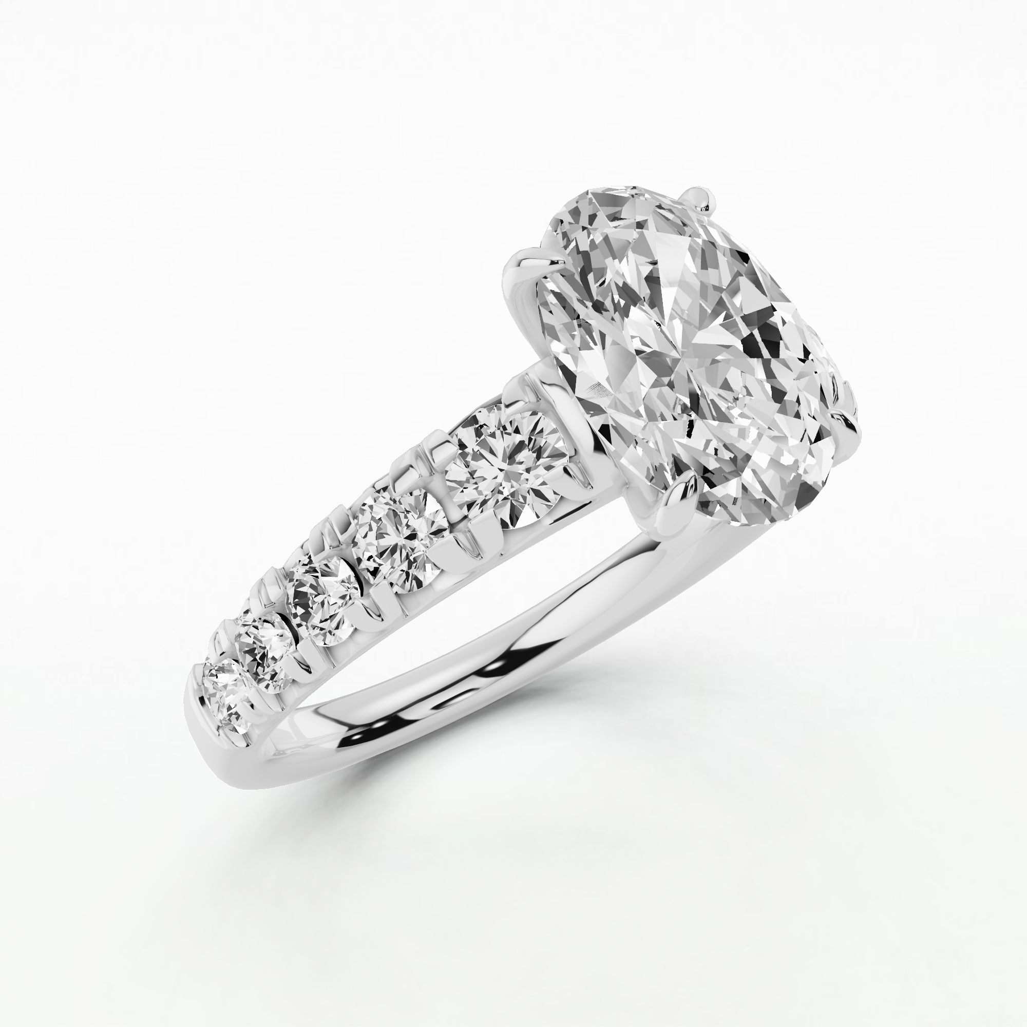 French Pave Studded Shank Solitaire Ring-Oval