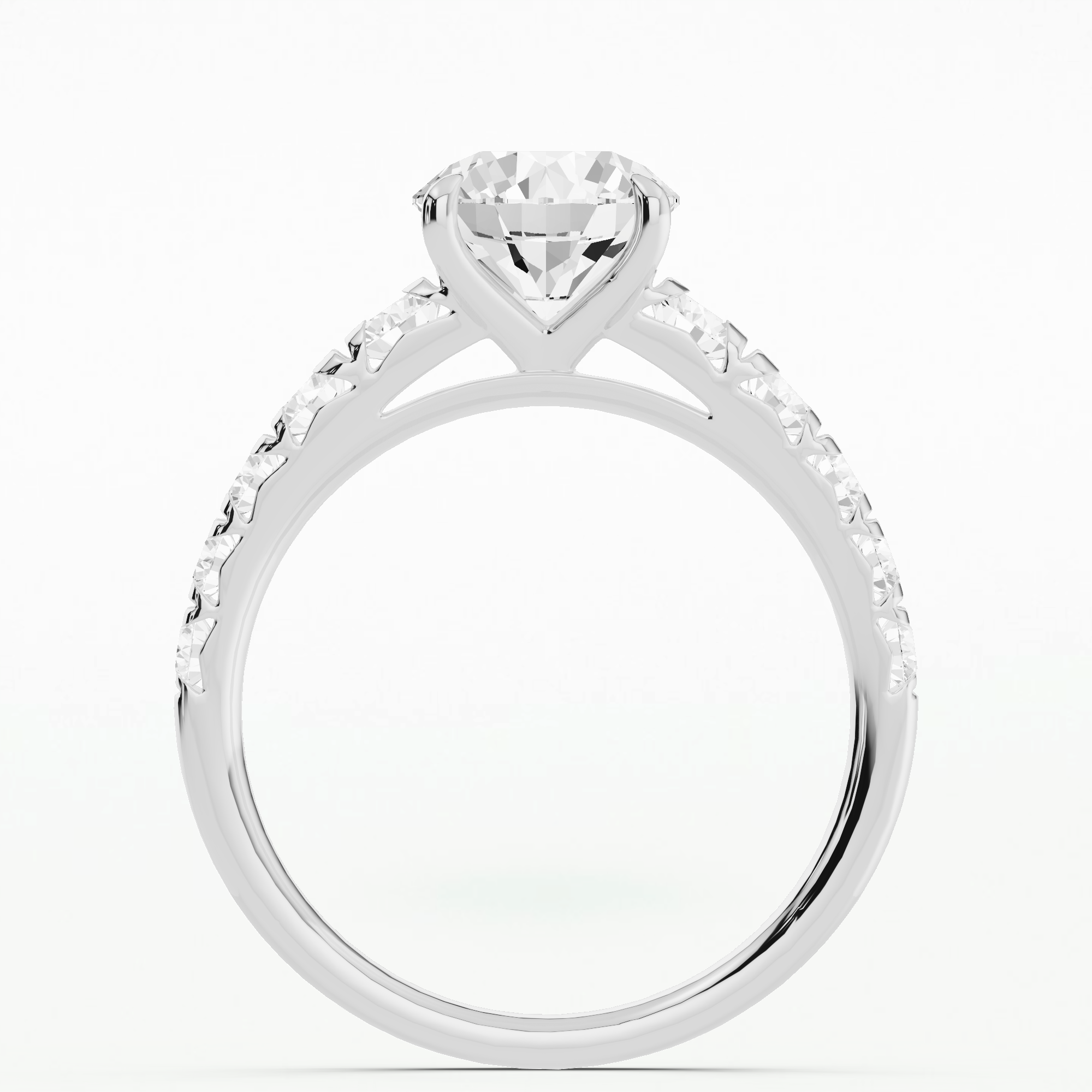 French Pave Studded Shank Solitaire Ring-Round