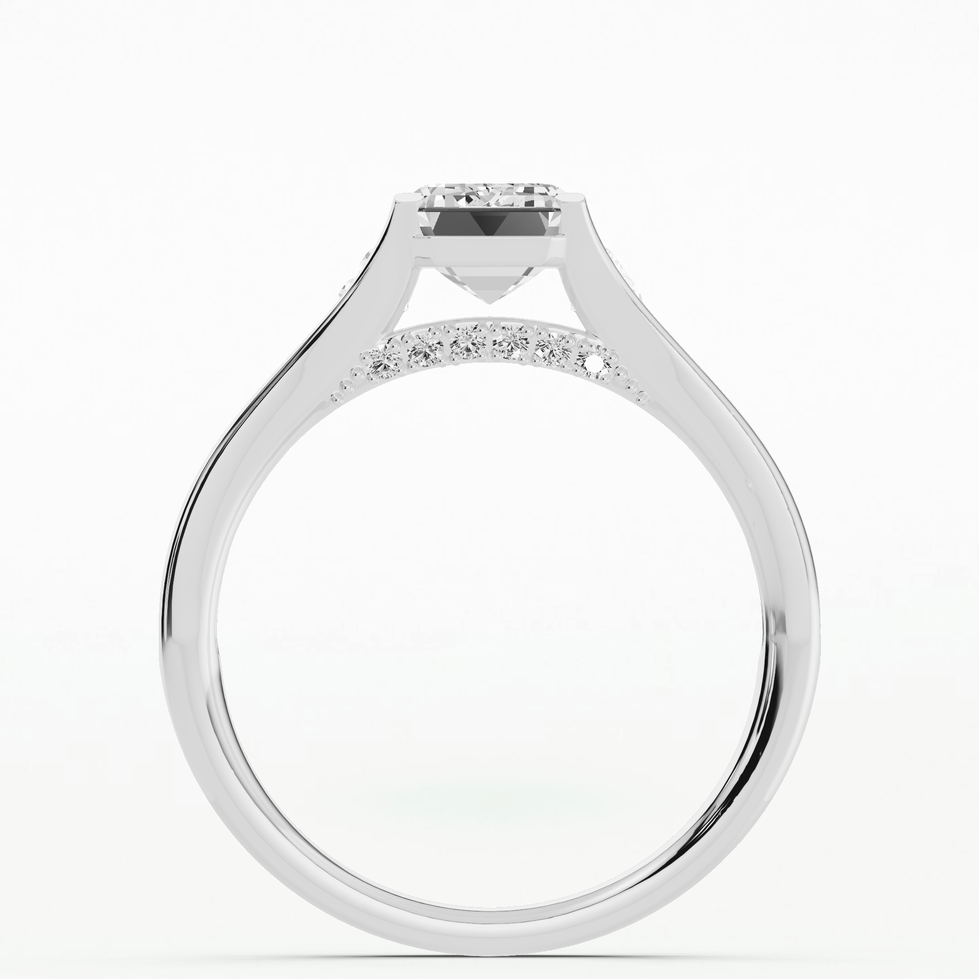 Channel Set Shank Studded Bridge Solitaire Ring-Emerald Cut