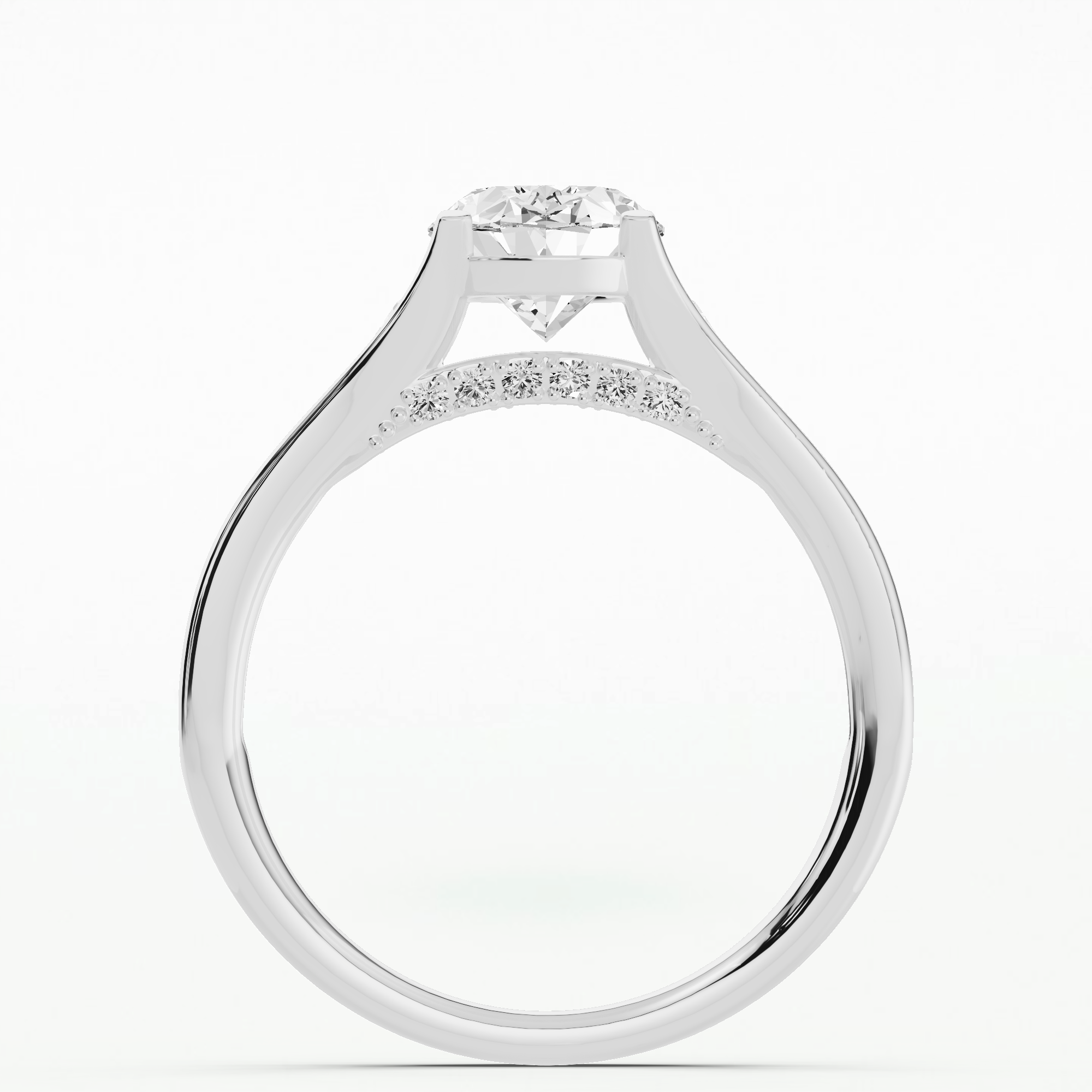 Channel Set Shank Studded Bridge Solitaire Ring-Oval