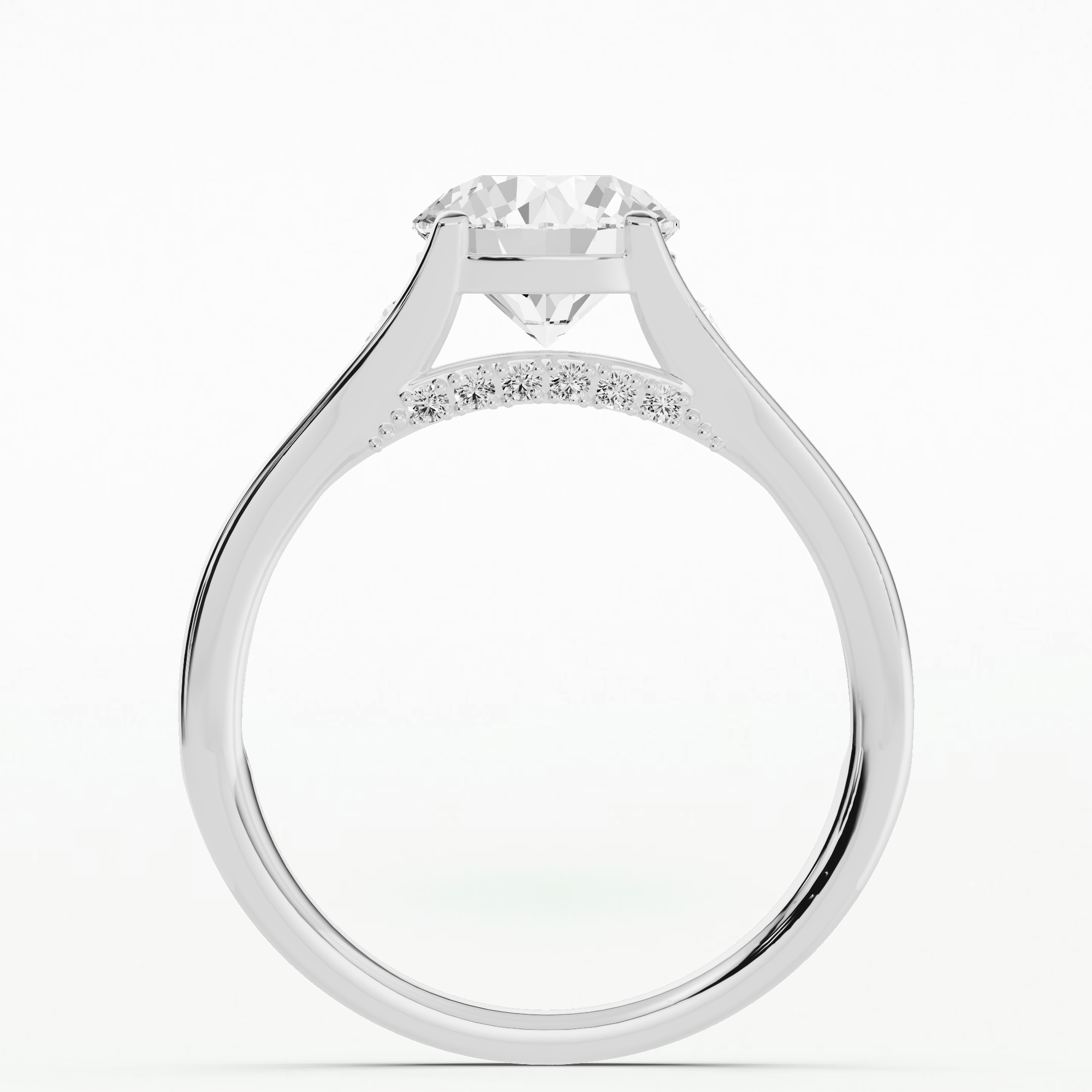 Channel Set Shank Studded Bridge Solitaire Ring-Round