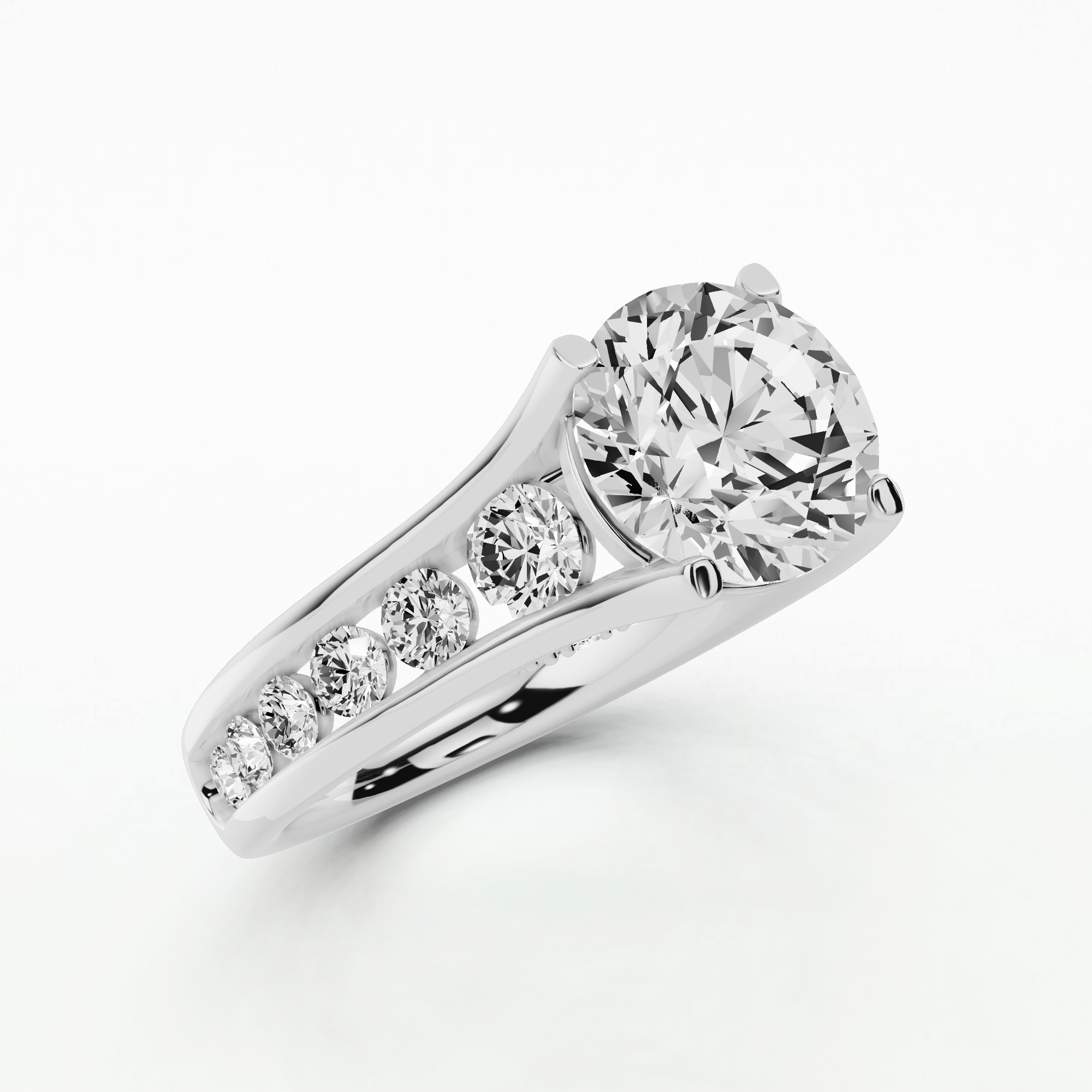 Channel Set Shank Studded Bridge Solitaire Ring-Round