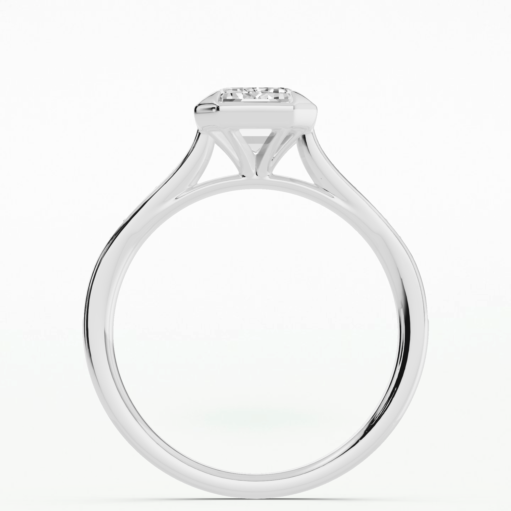 Geometric Bezel Triangle Prongs Channel Set Shank Solitaire Ring-Emerald Cut