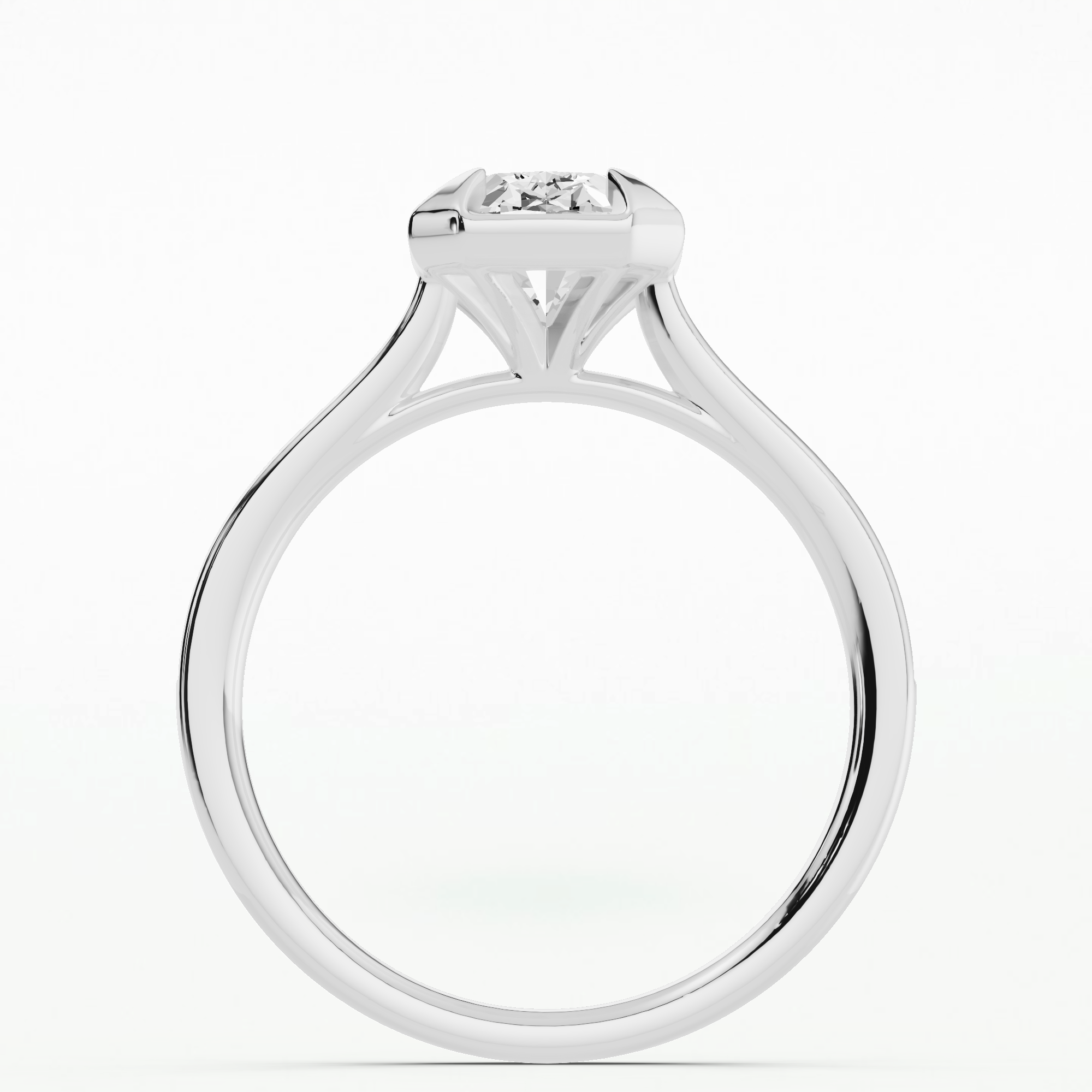 Geometric Bezel Triangle Prongs Channel Set Shank Solitaire Ring-Oval