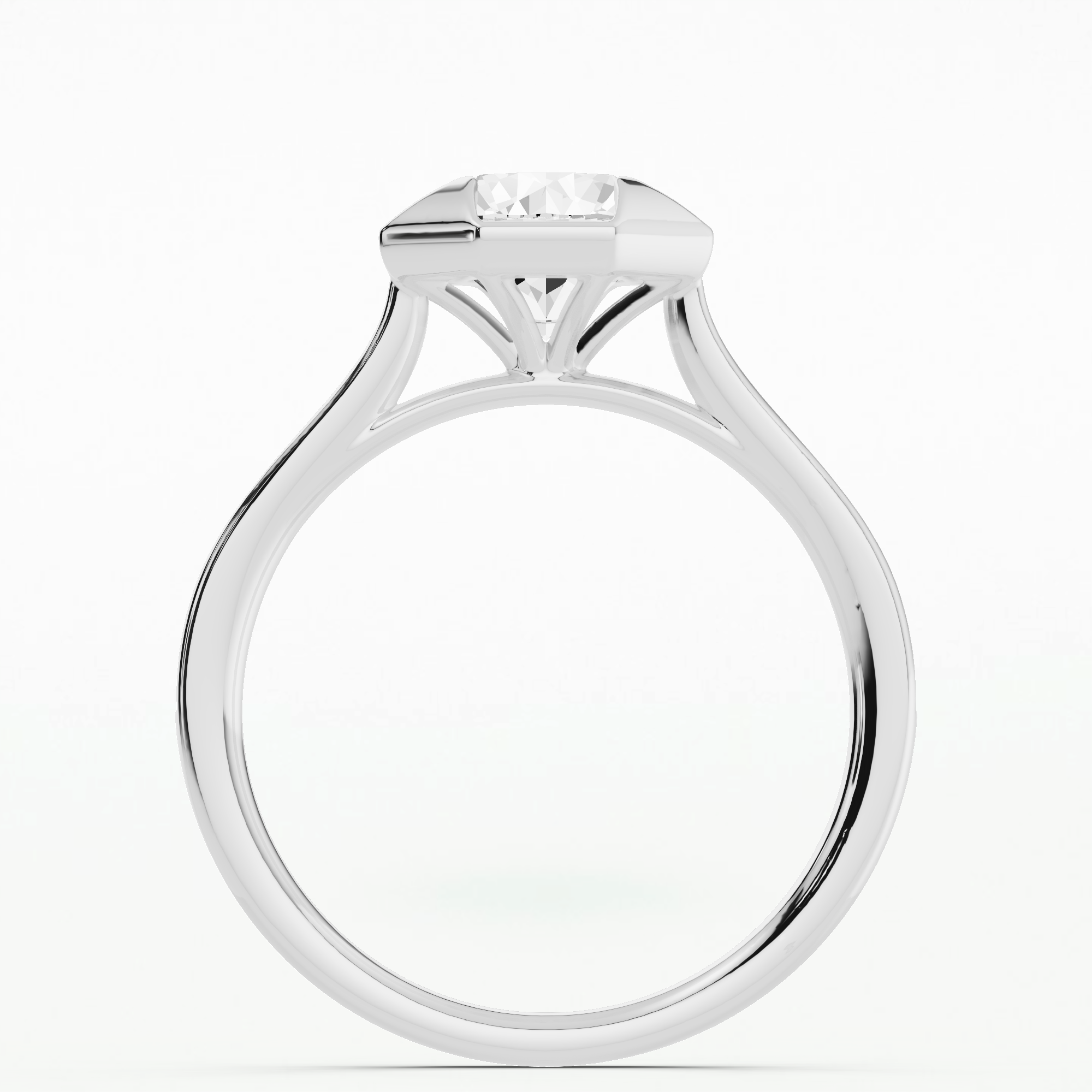 Geometric Bezel Triangle Prongs Channel Set Shank Solitaire Ring-Round