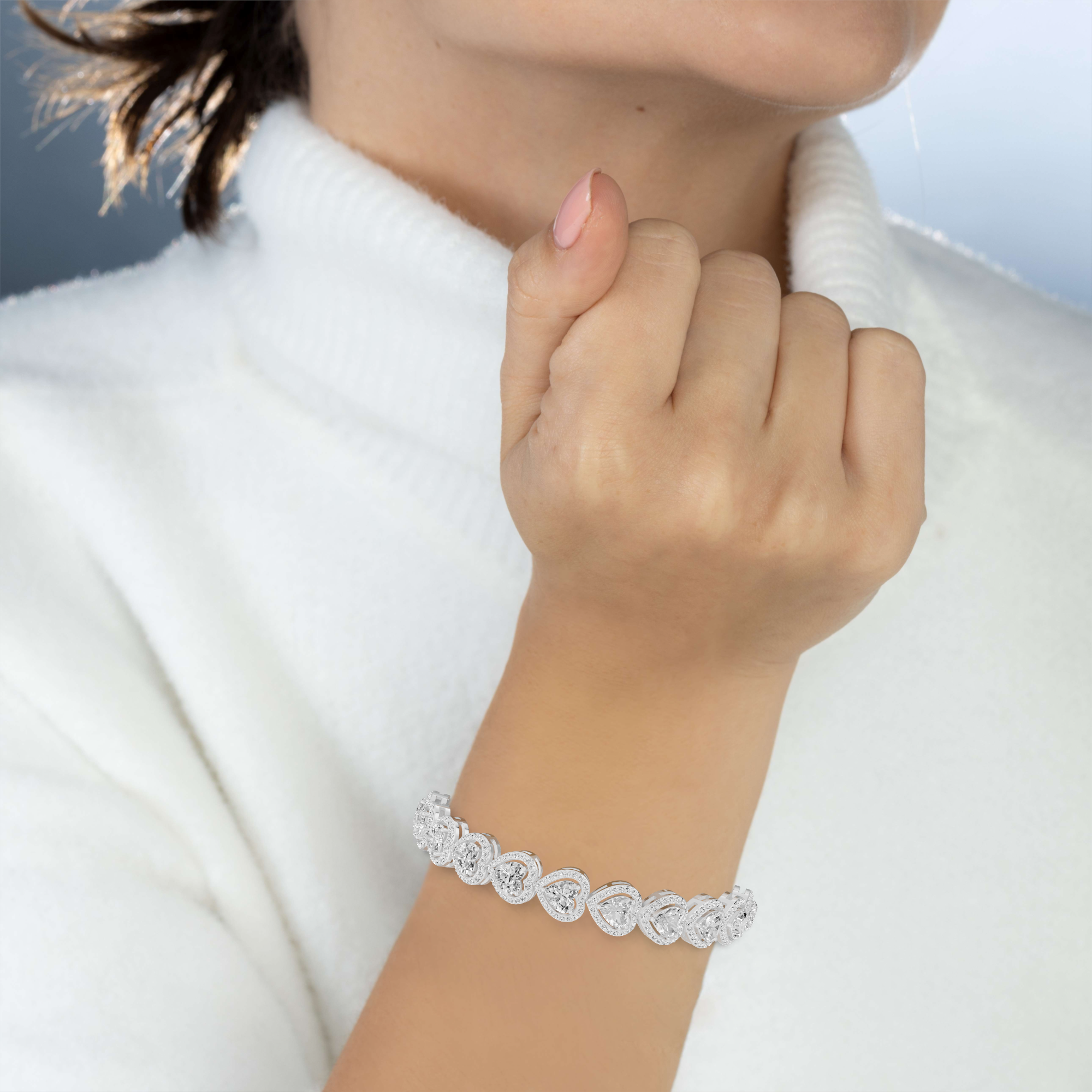 Classic Solitaire Halo Tennis Bracelet-Heart
