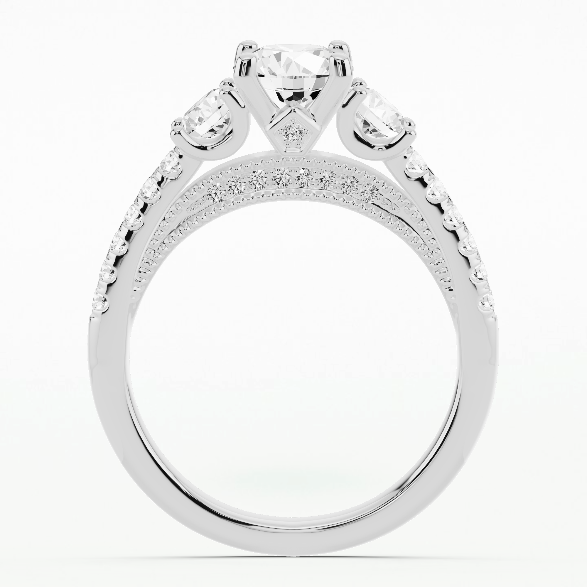 Vintage Trio Solitaire Ring-Round