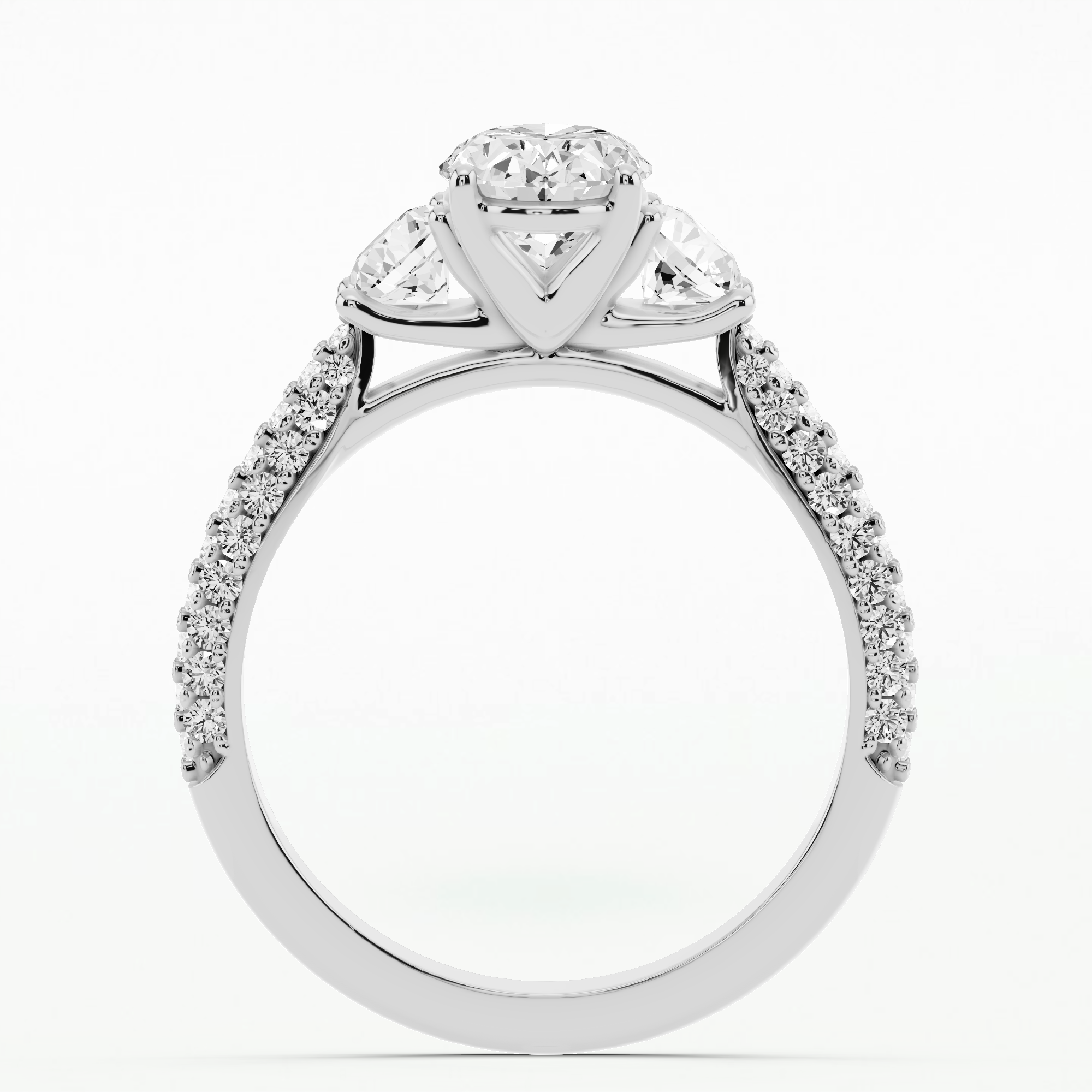 Dome Pave Trilogy Solitaire Ring-Oval