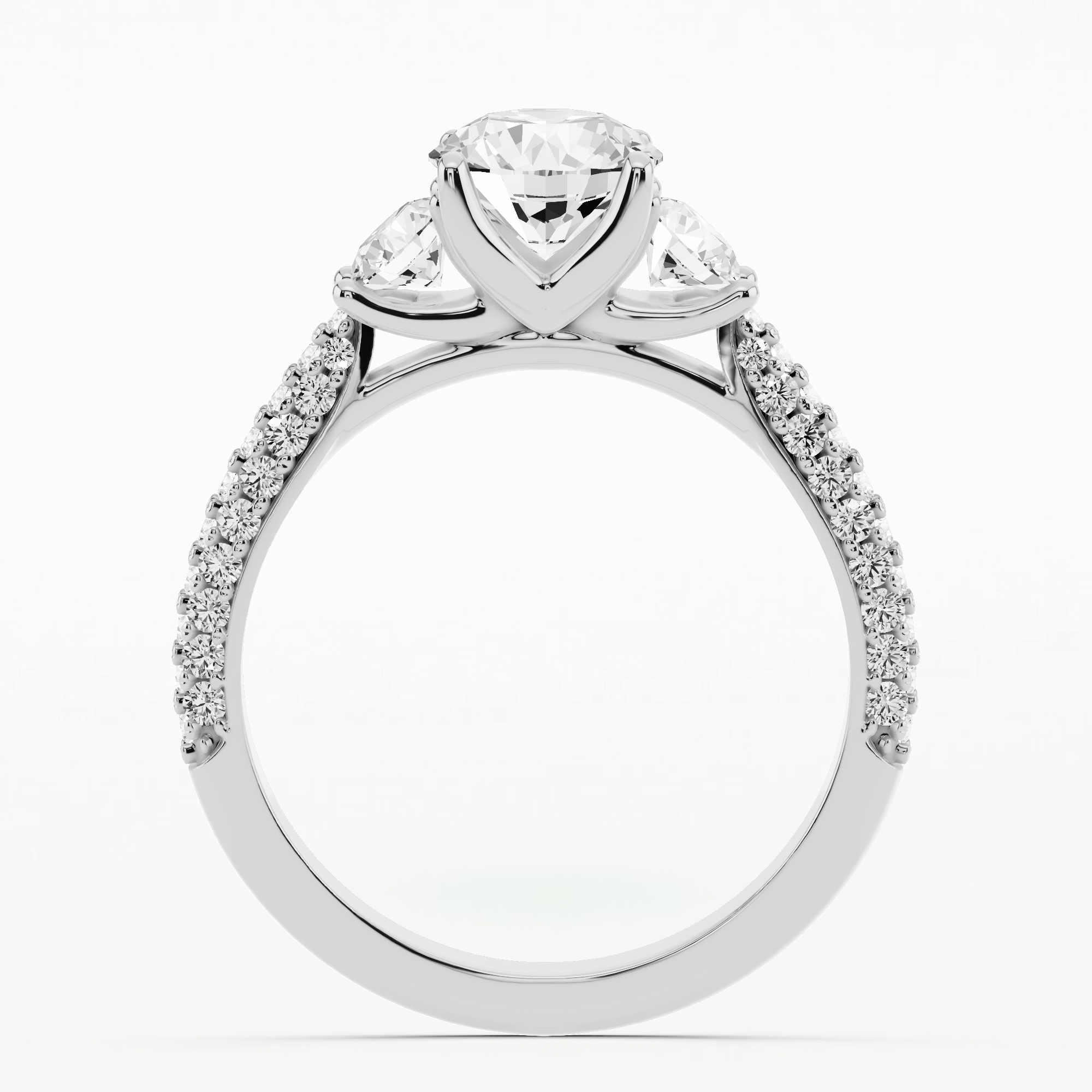 Dome Pave Trilogy Solitaire Ring-Round