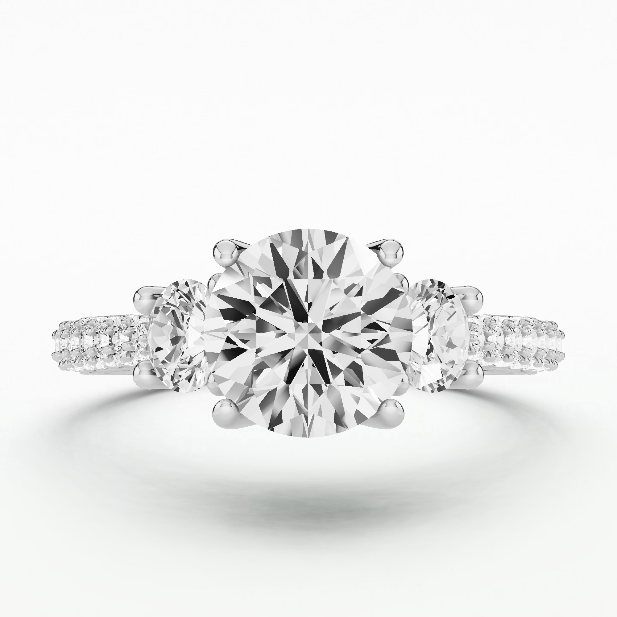 Dome Pave Trilogy Solitaire Ring-Round