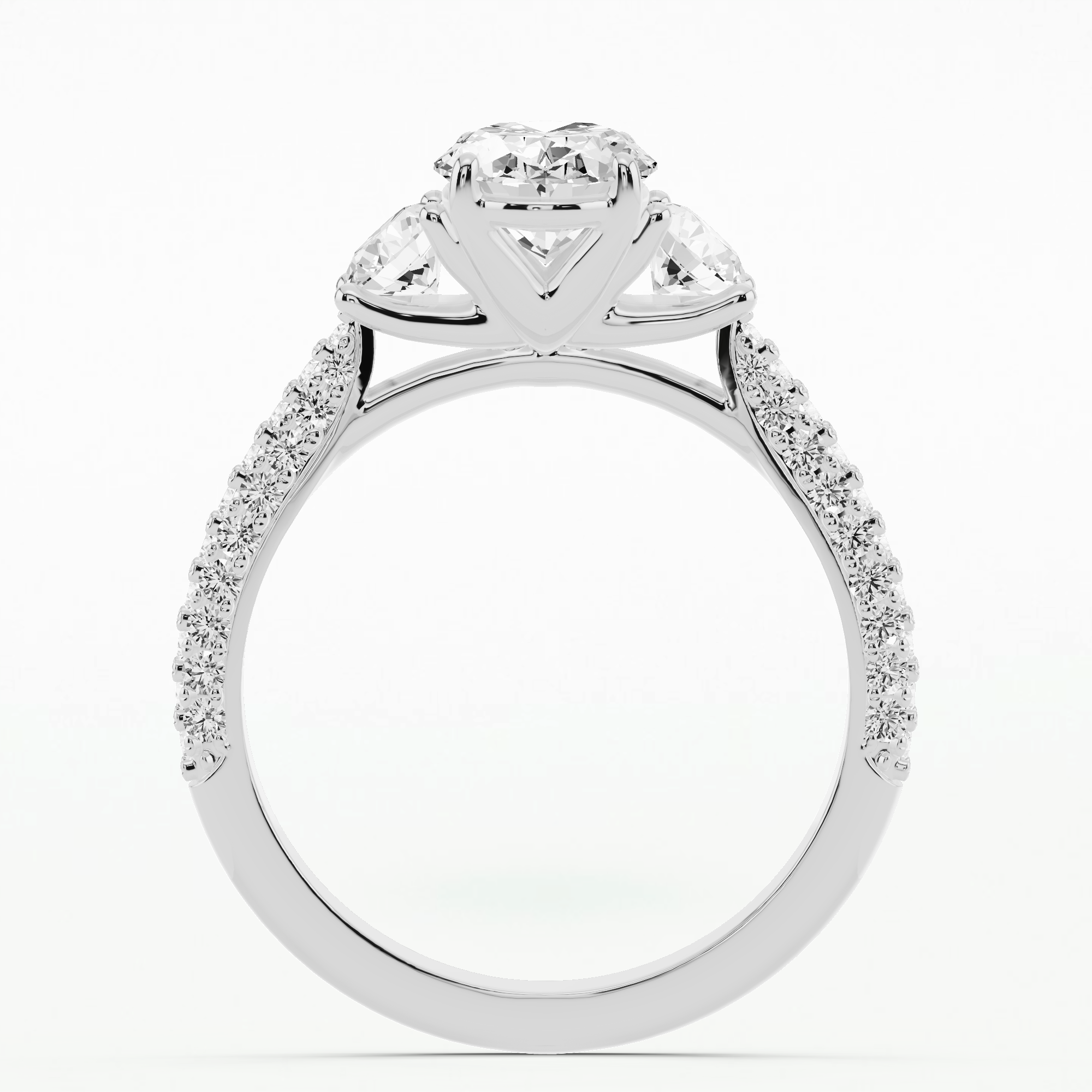 Dome Pave Trilogy Solitaire Ring-Oval