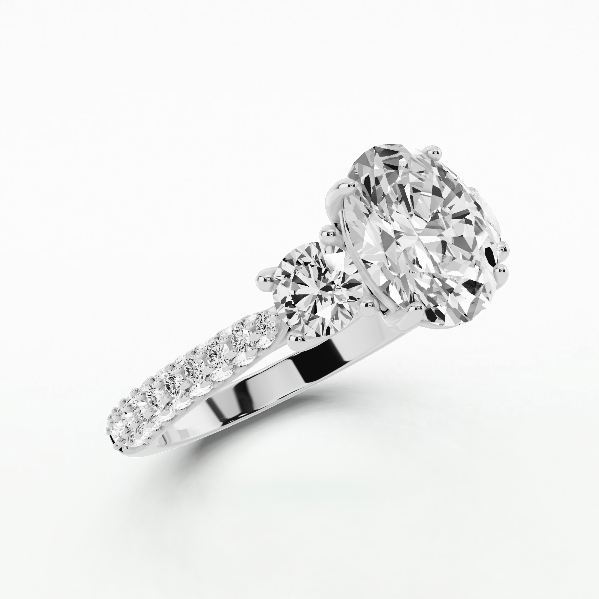 Dome Pave Trilogy Solitaire Ring-Oval