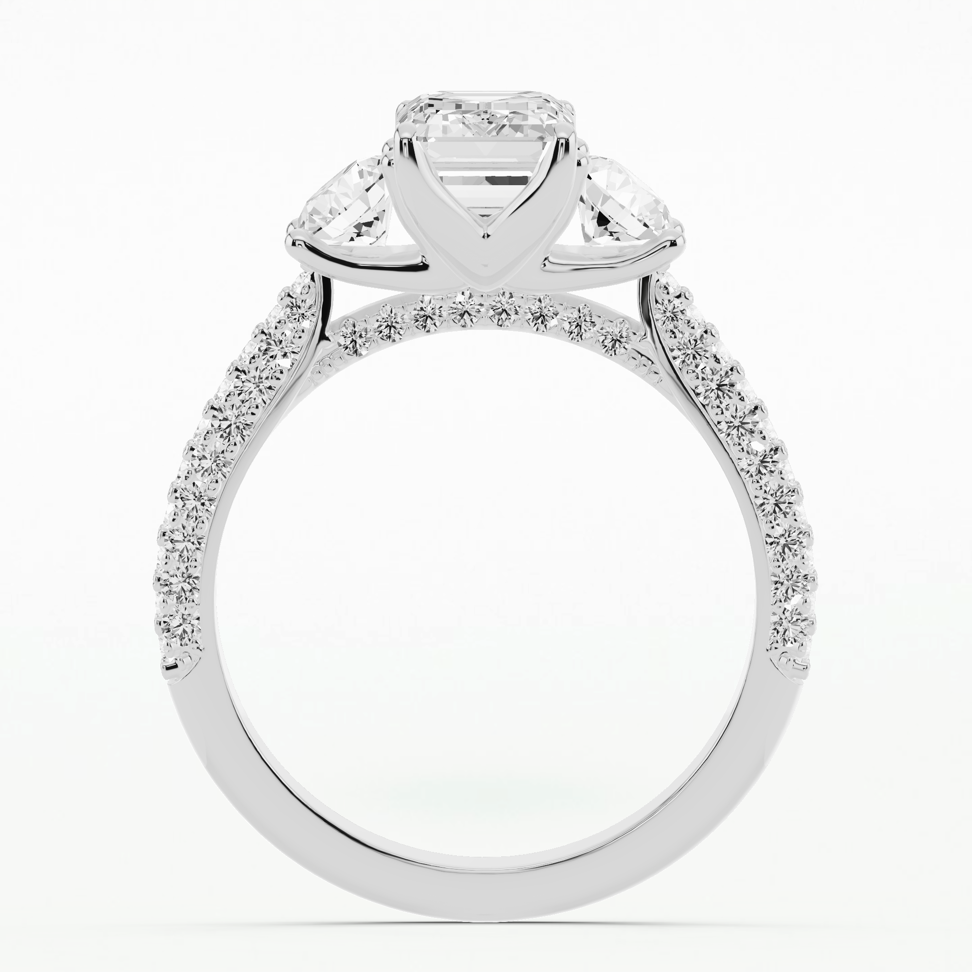 Dome Pave Trilogy Solitaire Ring-Multi Stone