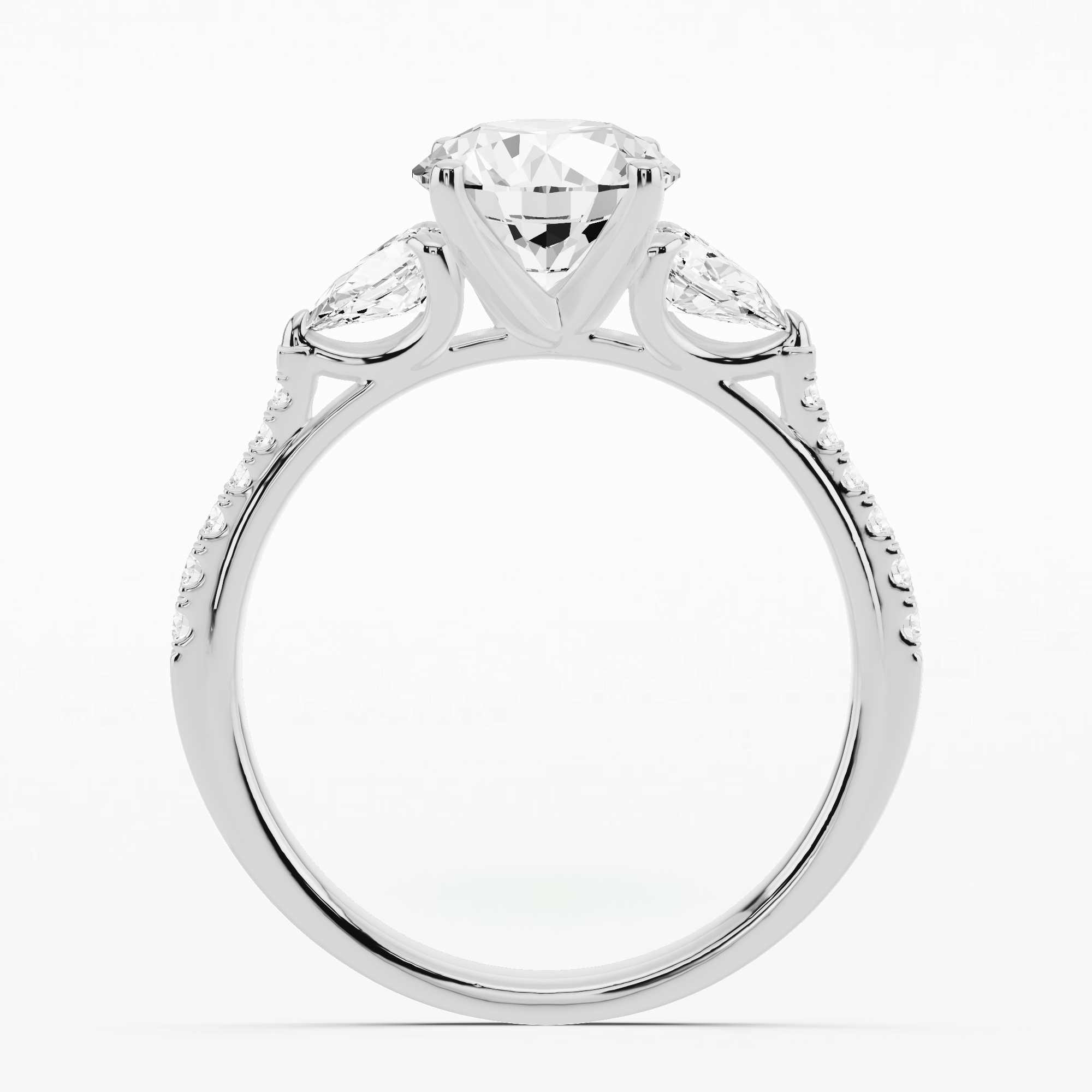 Studded Three Stone Solitaire Ring-Round