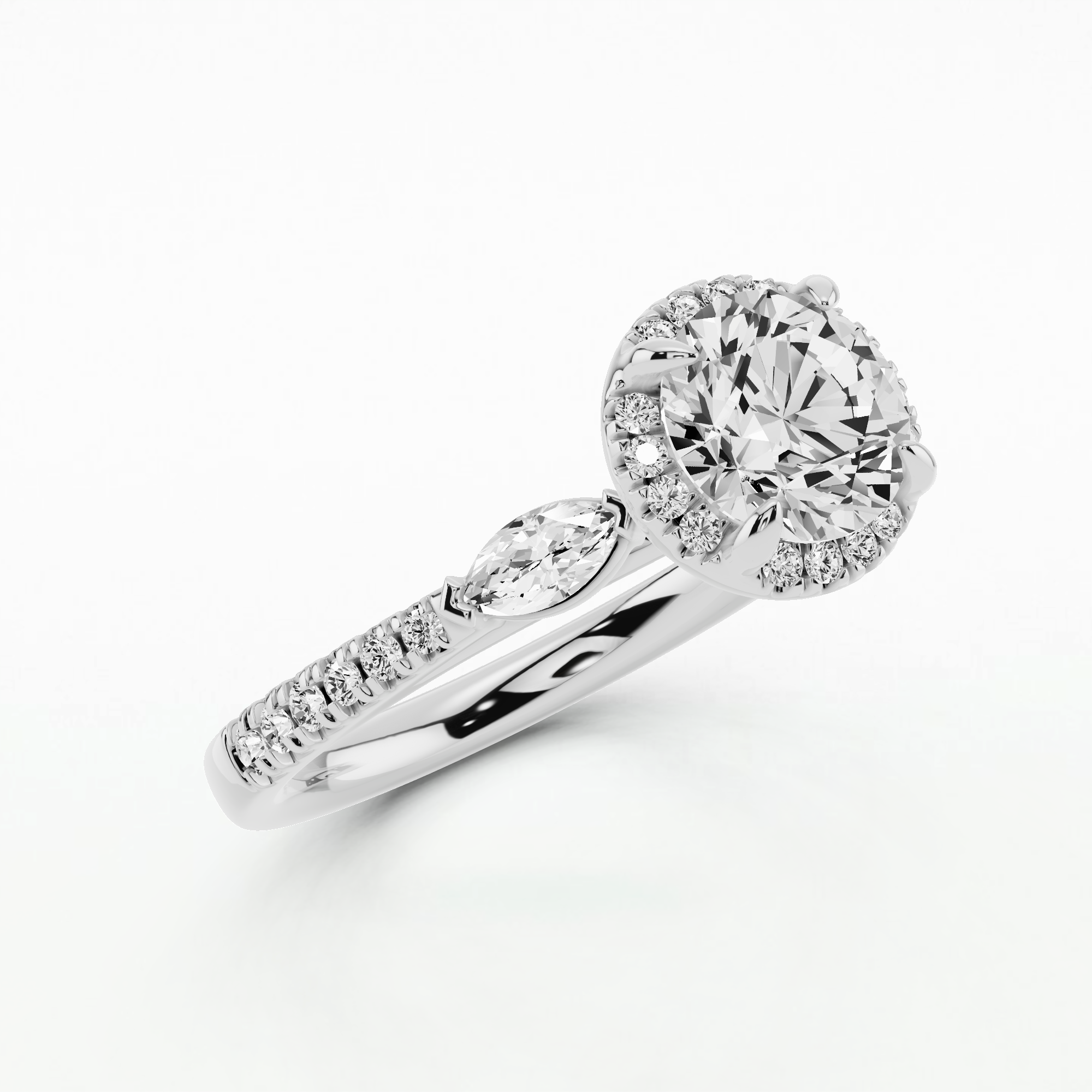 Nura Three Stone Solitaire Diamond Ring-Round