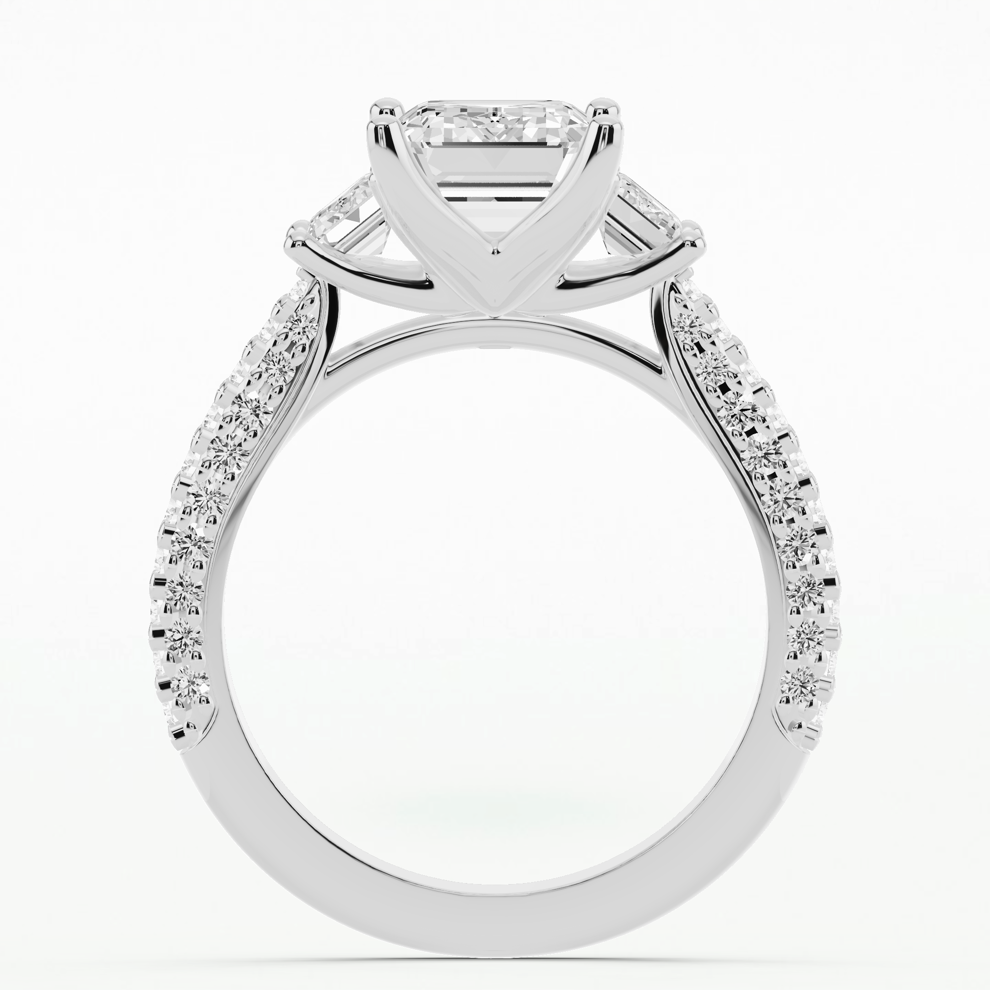 Kismet Trio Solitaire Diamond Ring-Emerald Cut