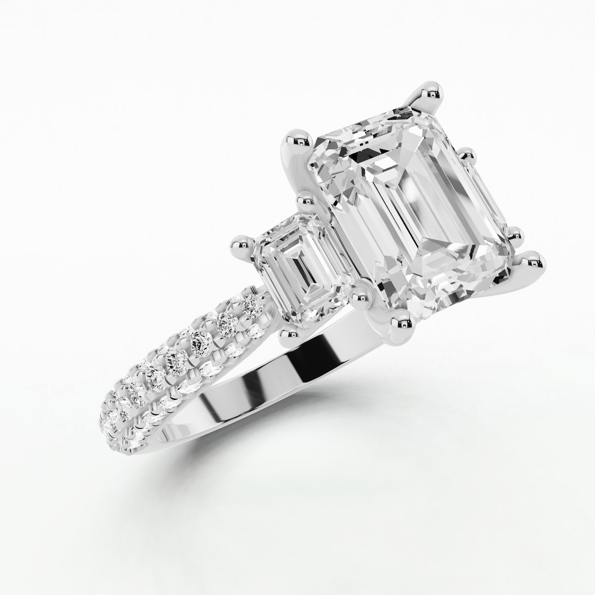 Kismet Trio Solitaire Diamond Ring-Emerald Cut