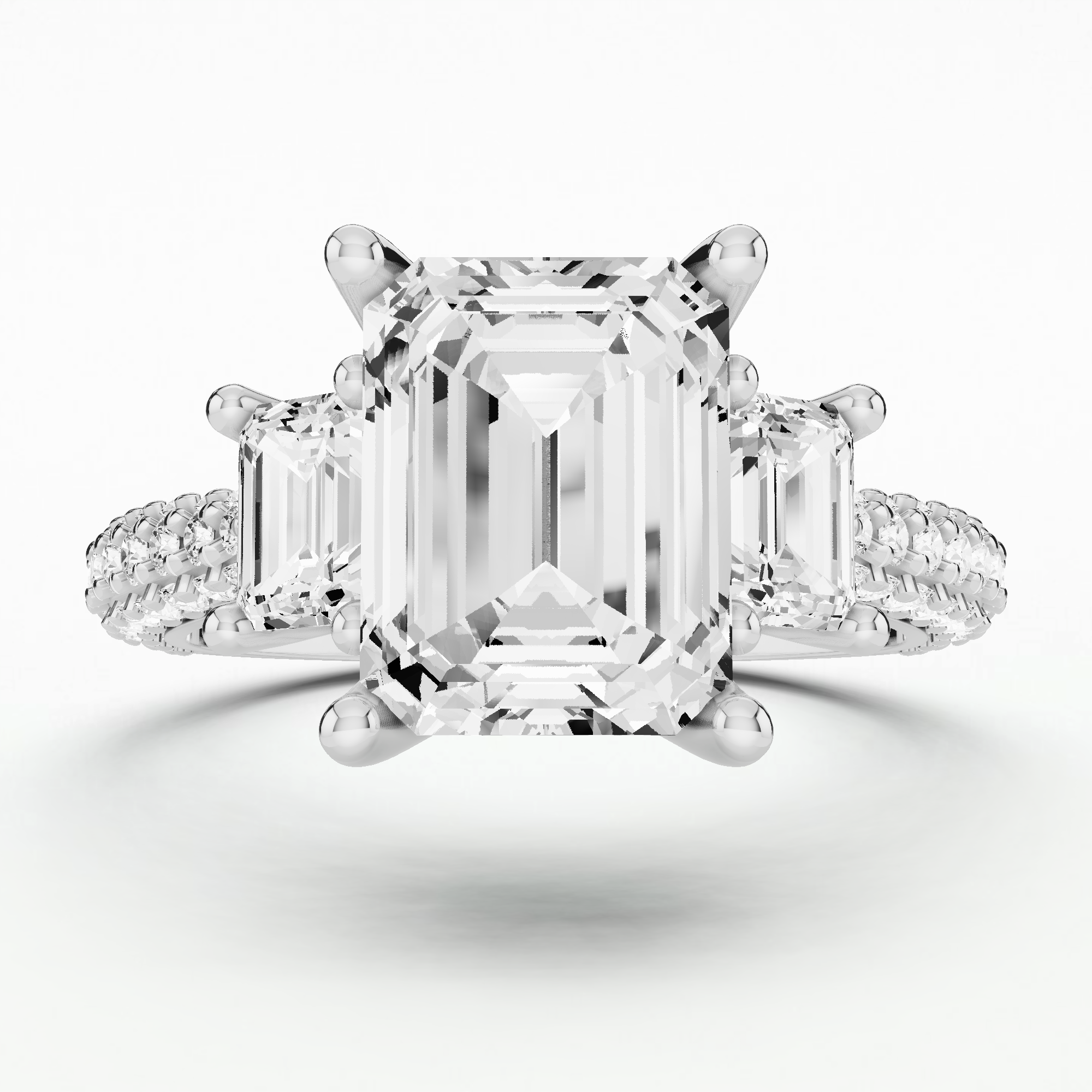 Kismet Trio Solitaire Diamond Ring-Emerald Cut