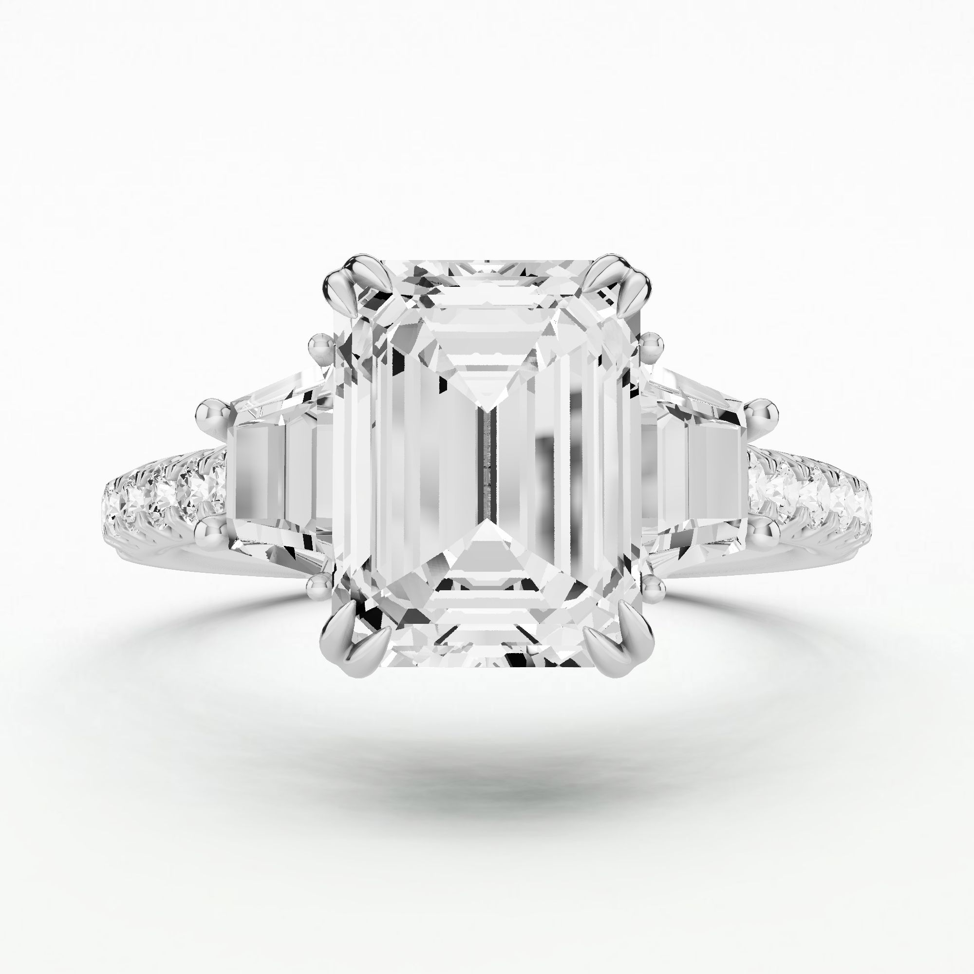 Dome Pave Trilogy Solitaire Ring-Emerald Cut