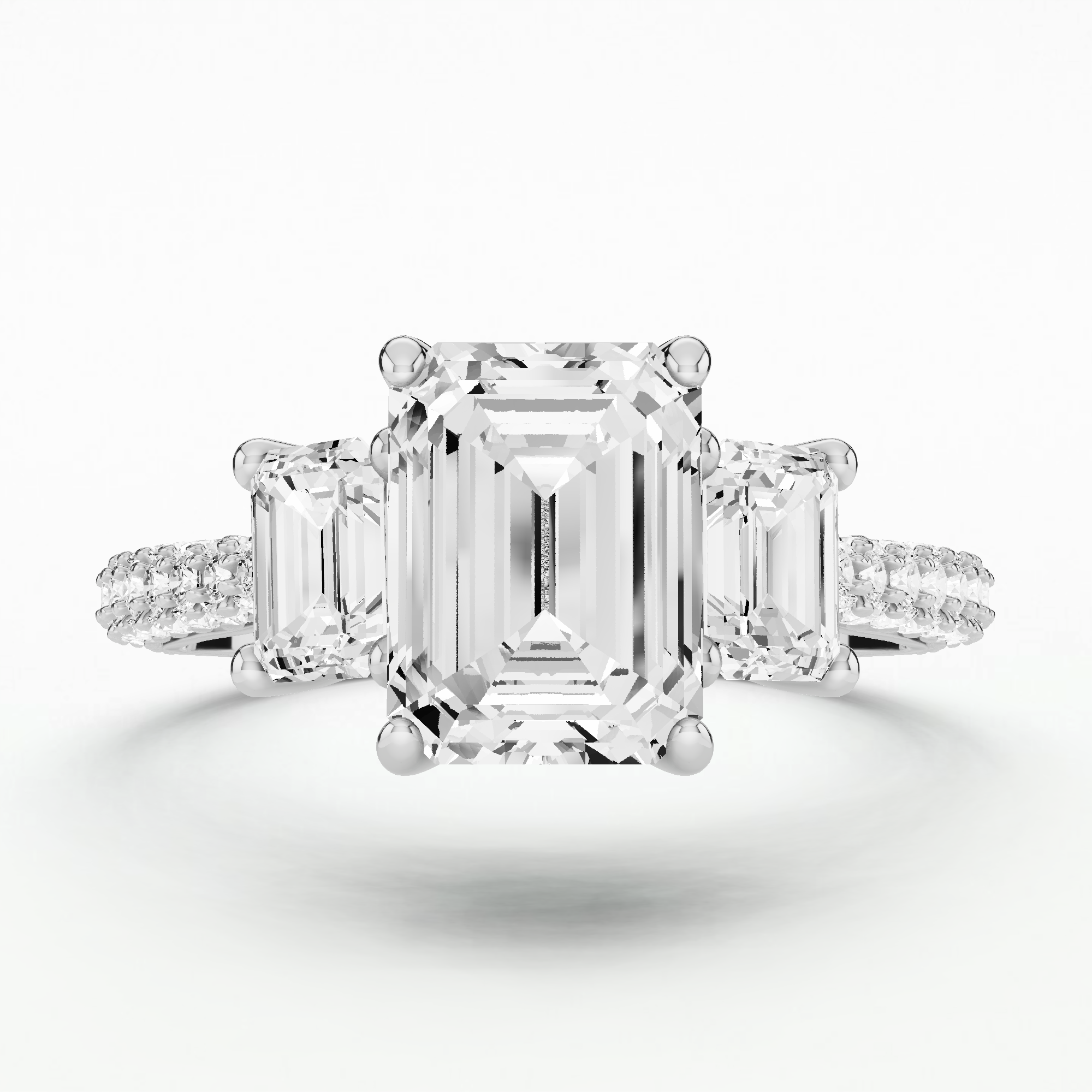 Dome Pave Trilogy Solitaire Ring-Emerald Cut