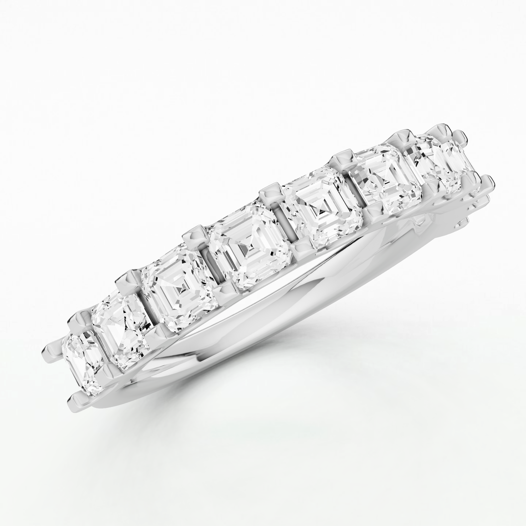 Ascher-Cut Solitaire Half Eternity Band-Asscher
