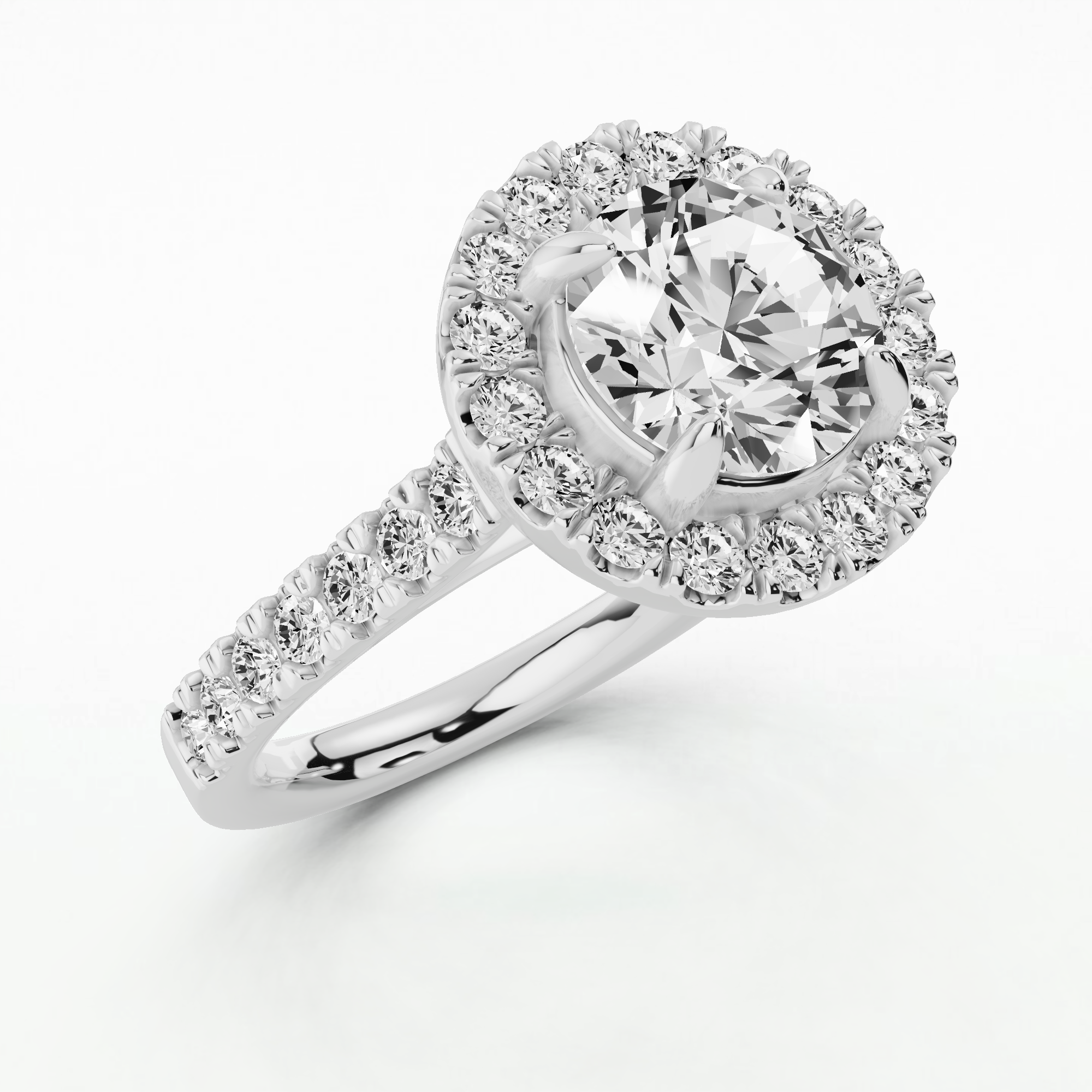 Studded Halo Solitaire Ring-Round