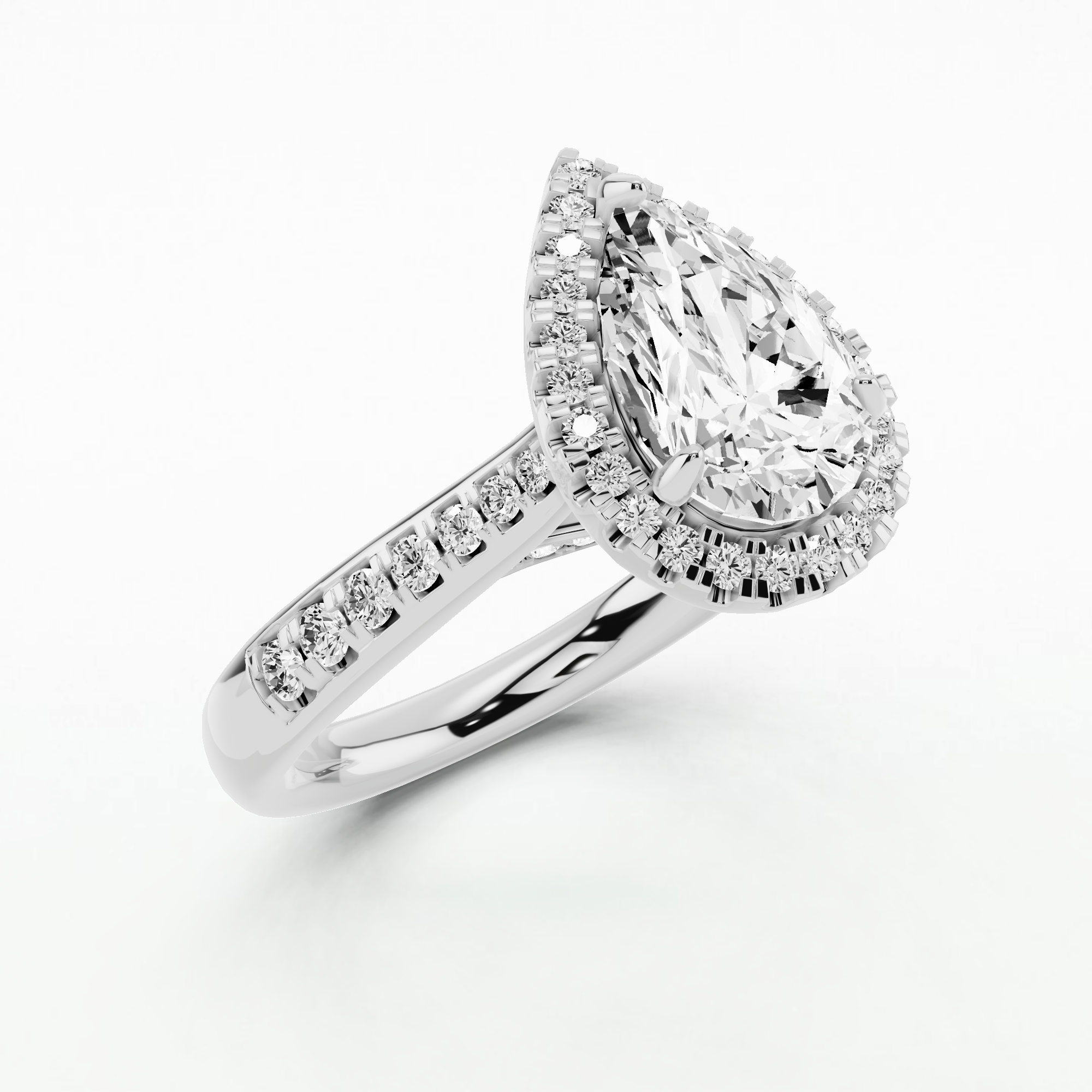 Cross Bridge Halo Tapering Solitaire Ring-Pear