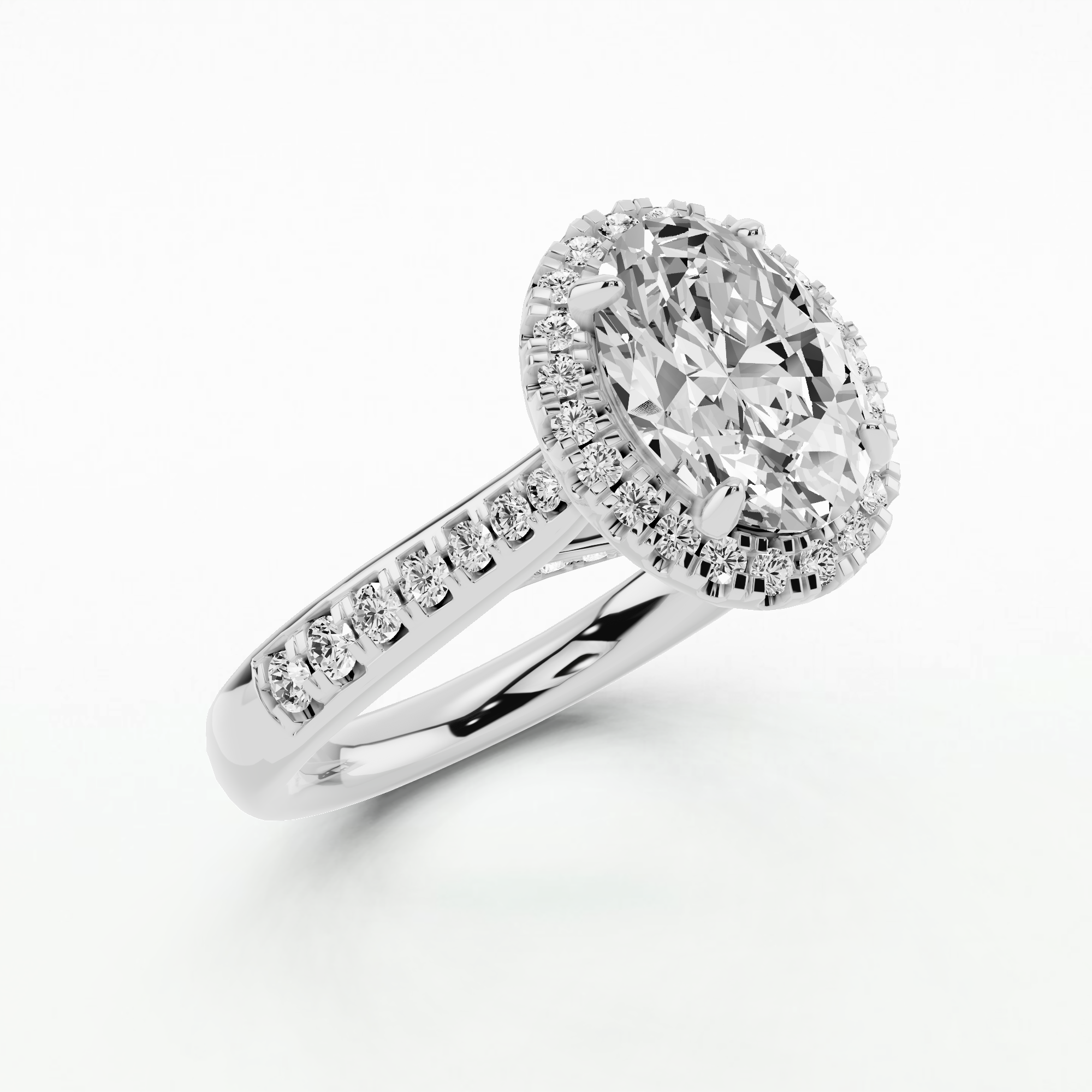 Cross Bridge Halo Tapering Solitaire Ring-Oval