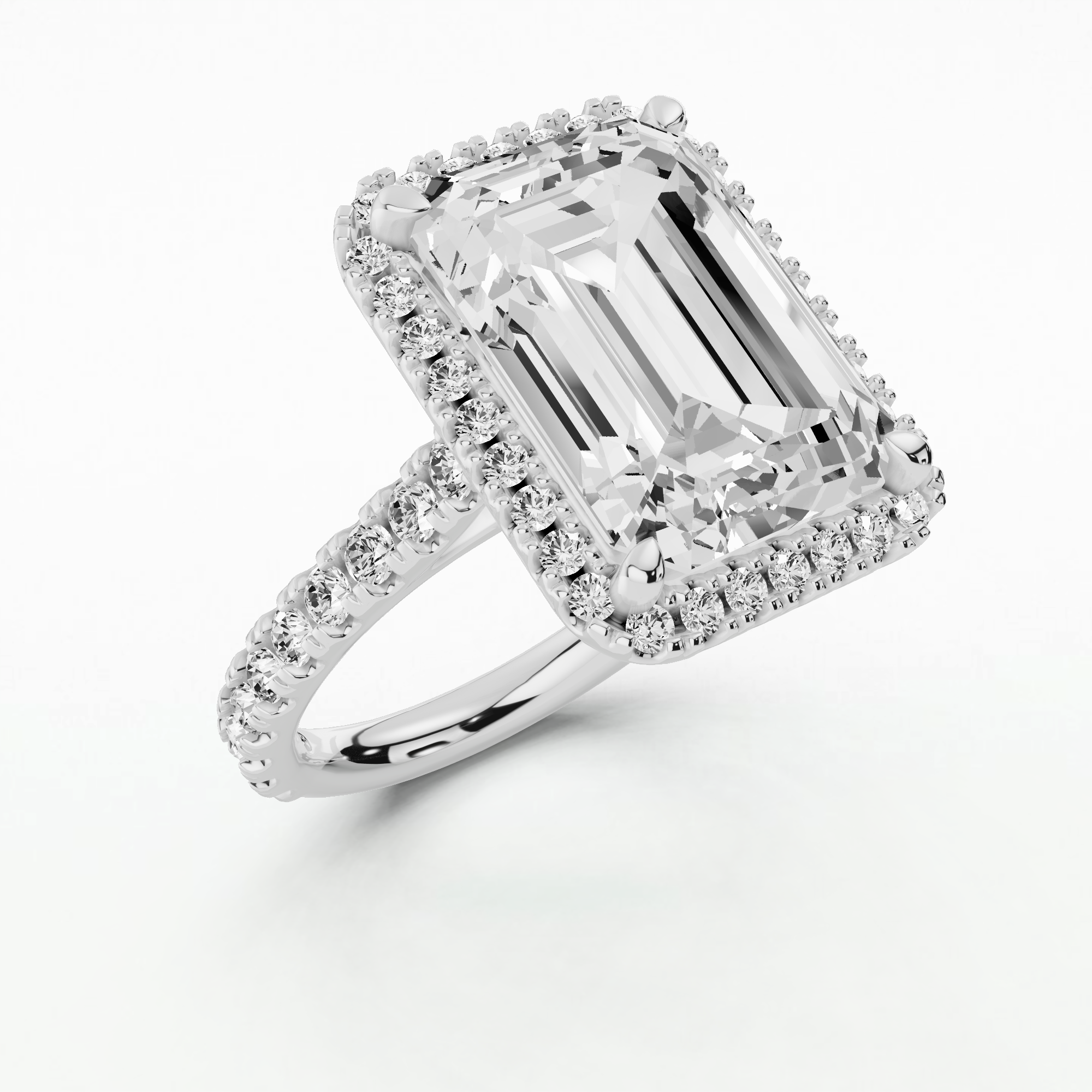 Pave Halo Solitaire Ring-Emerald Cut